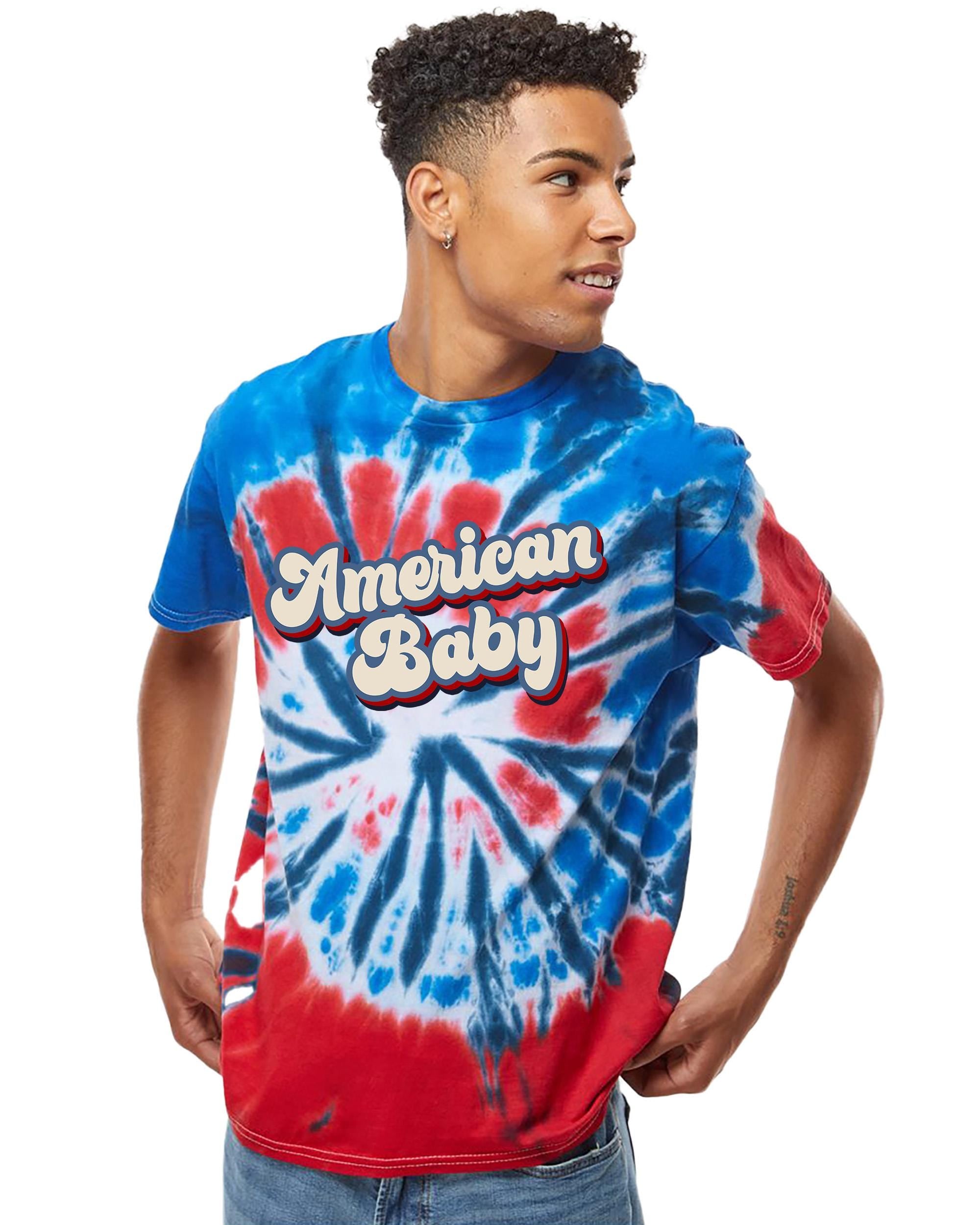 American Baby Red White and Blue Tie Dye Colortone T-shirt, Retro Shirt, Fourth Tee, Unisex 4th of July T, Patriotic Shirt, Independence Day