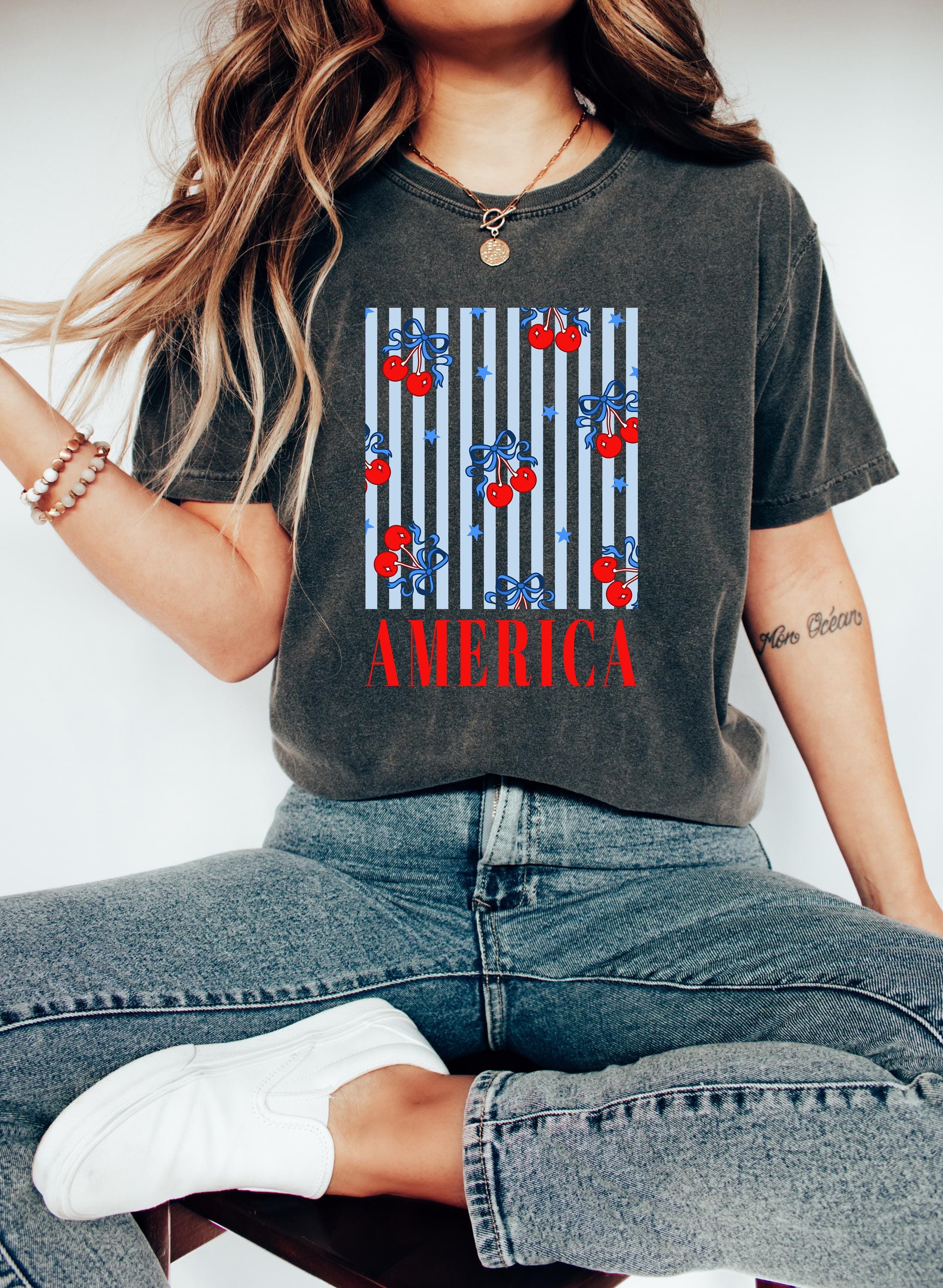 America Cherries Comfort Colors Tshirt, 4th of July tee, Retro fourth shirt, Unisex July 4th T, American Flag Shirt, Independence Day