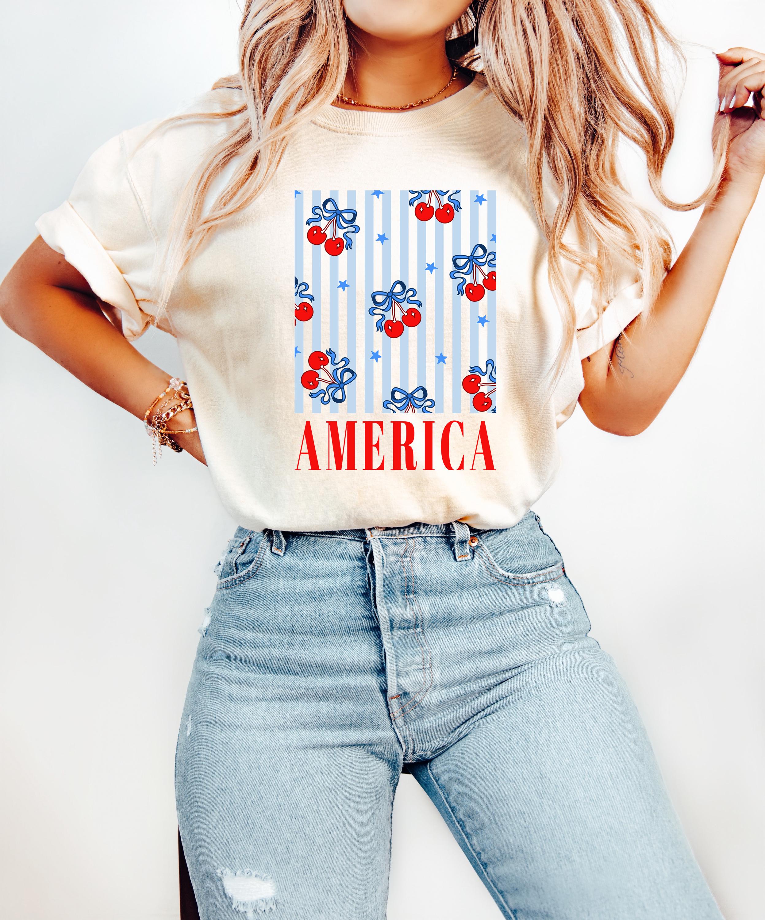 America Cherries Comfort Colors Tshirt, 4th of July tee, Retro fourth shirt, Unisex July 4th T, American Flag Shirt, Independence Day