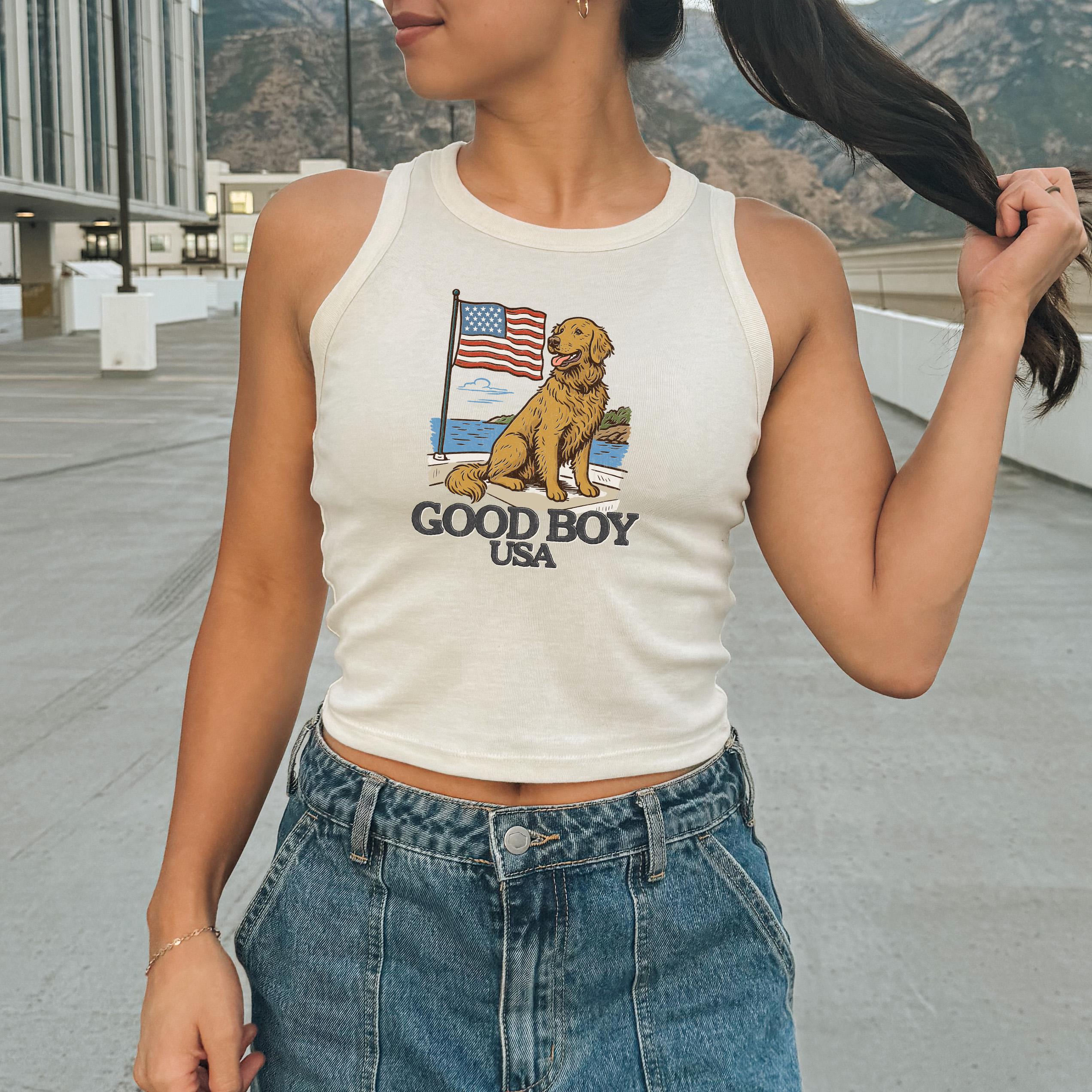 Good Boy USA Tank, 4th of July Golden Retriever Baby T, July Fourth Shirt, Independence Day Shirt American Flag 1019 Tank Top, Patriotic Tee