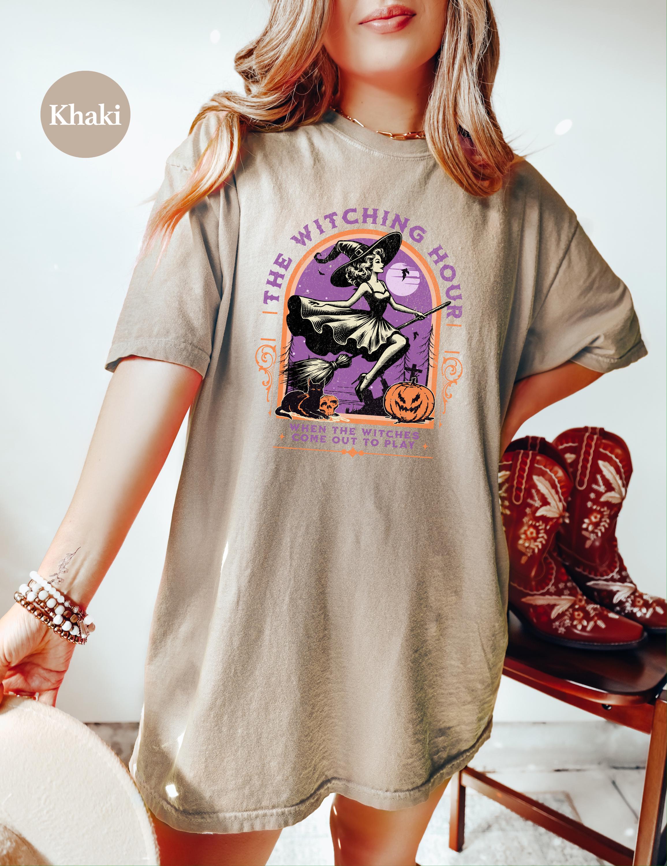 The Witching Hour Halloween Comfort Colors Shirt, Creep it Real Shirt, Spooky Witch Shirt, Retro Fall T-Shirt, Boxy Tee, Unisex Autumn T