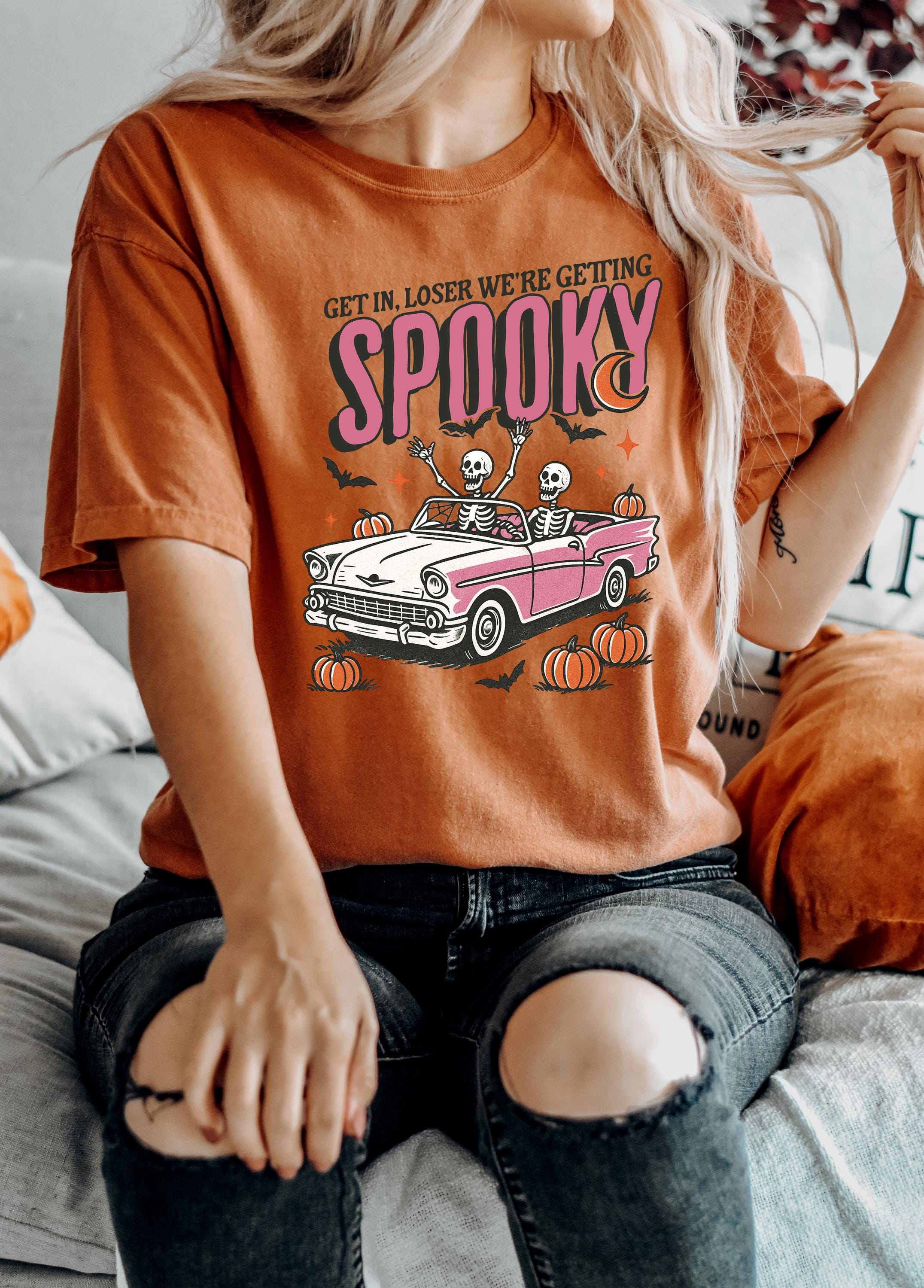 Get In Loser We're Getting Spooky Halloween Comfort Colors Shirt, Creep it Real Shirt, Retro Fall T-Shirt, Boxy Tee, Unisex Autumn T