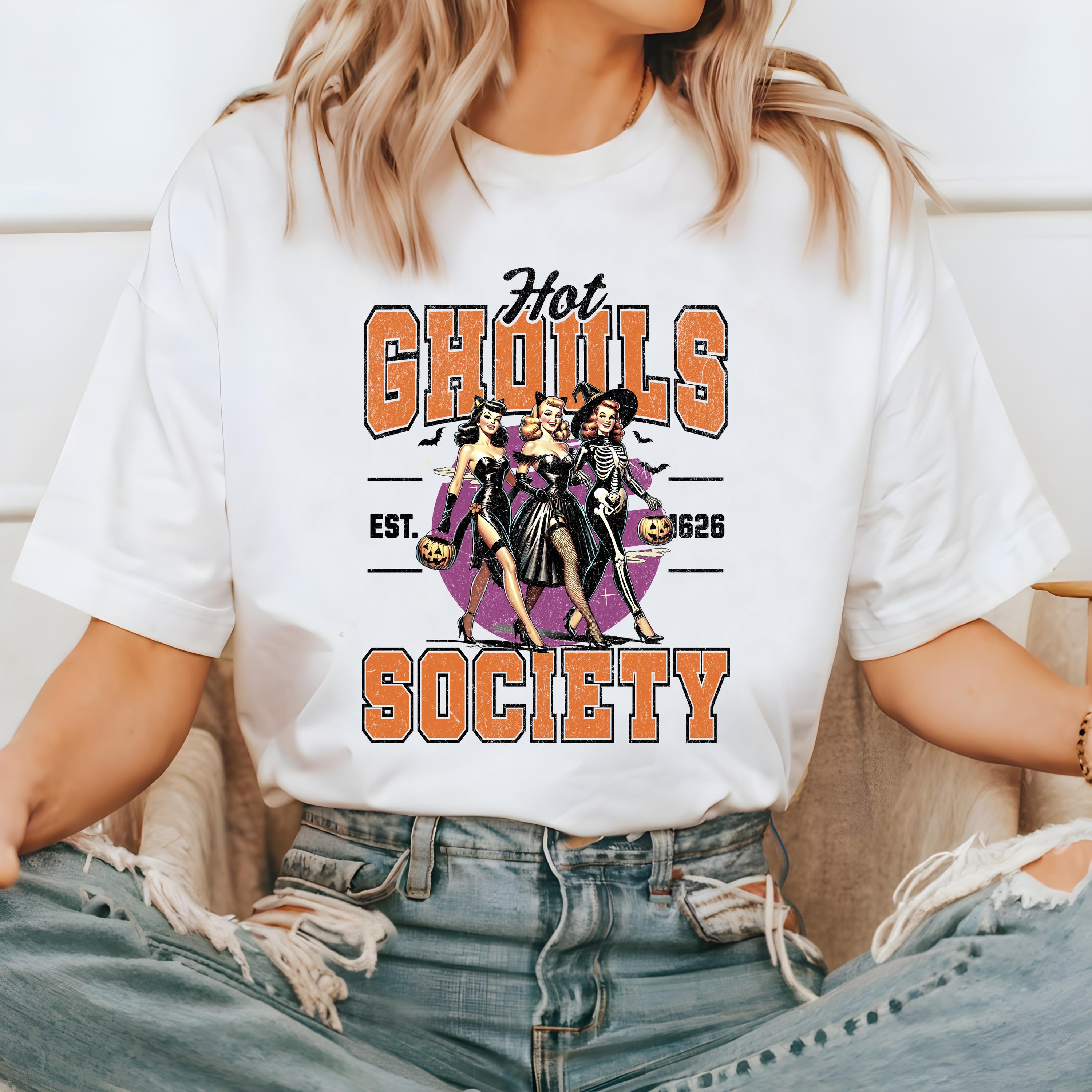 Hot Ghouls Society Halloween Comfort Colors Shirt, Creep it Real Shirt, Retro Witch T-Shirt, Fall Boxy Tee, Autumn T, For The Girls