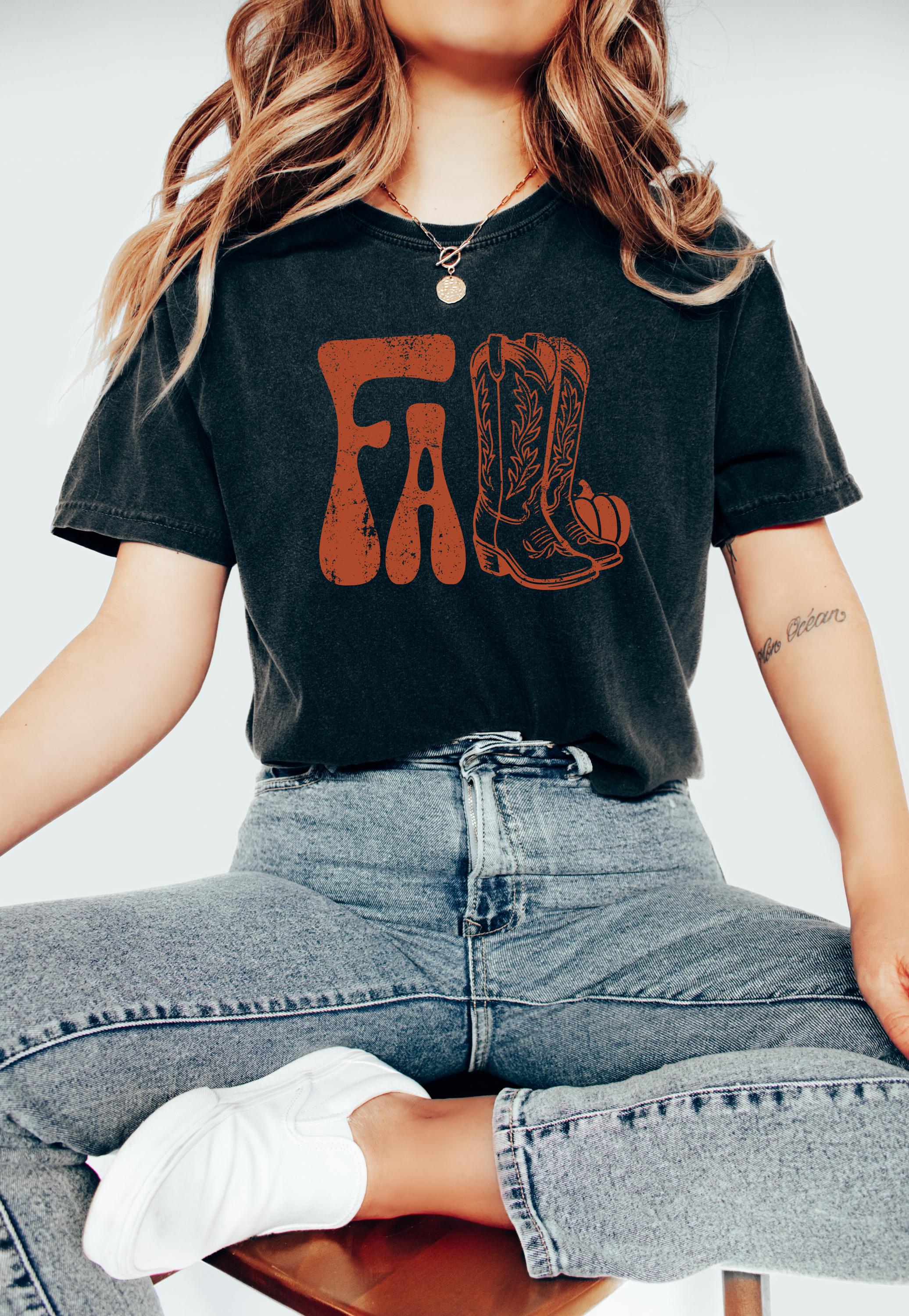 Western Fall Vibes Comfort Colors TShirt, Thanksgiving Tshirt, Halloween shirt, Autumn Tee, Fall Tee, Thankful Blessed T Cowgirl Boots Shirt
