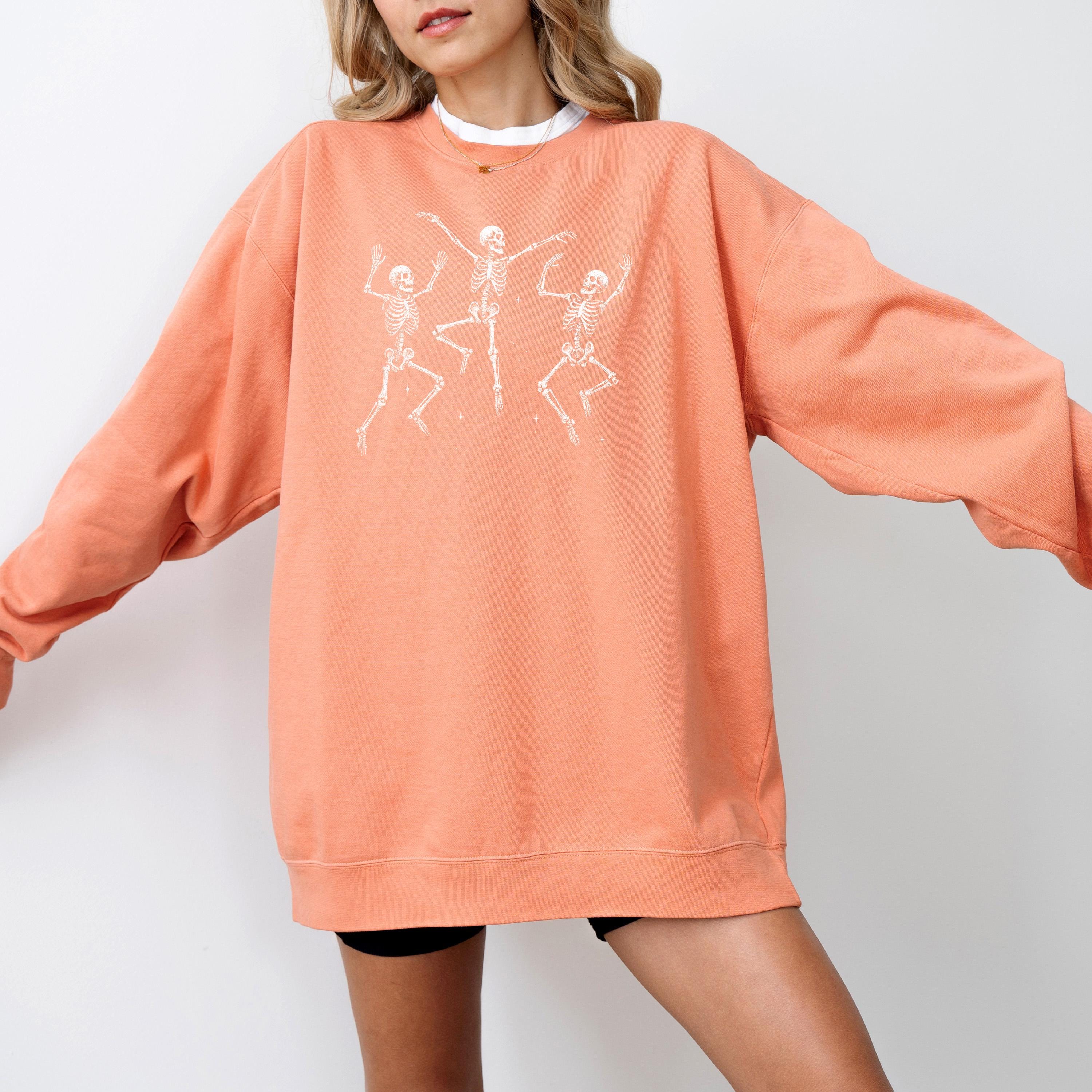 New Dancing Skeletons Comfort Colors Sweatshirt, Spooky Skull Design, DTG Printed Design, Fall Pumpkin, Autumn Sweater, Halloween Crewneck