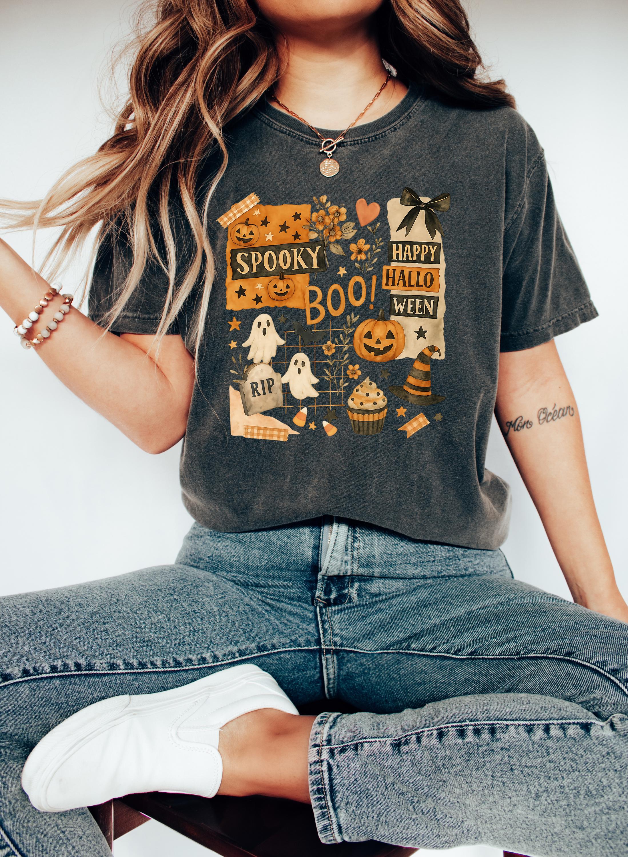 Spooky Halloween Comfort Colors Shirt, Creep it Real Shirt, Retro Pumpkin Fall T-Shirt, Boxy Tee, Unisex, Boo, Autumn T