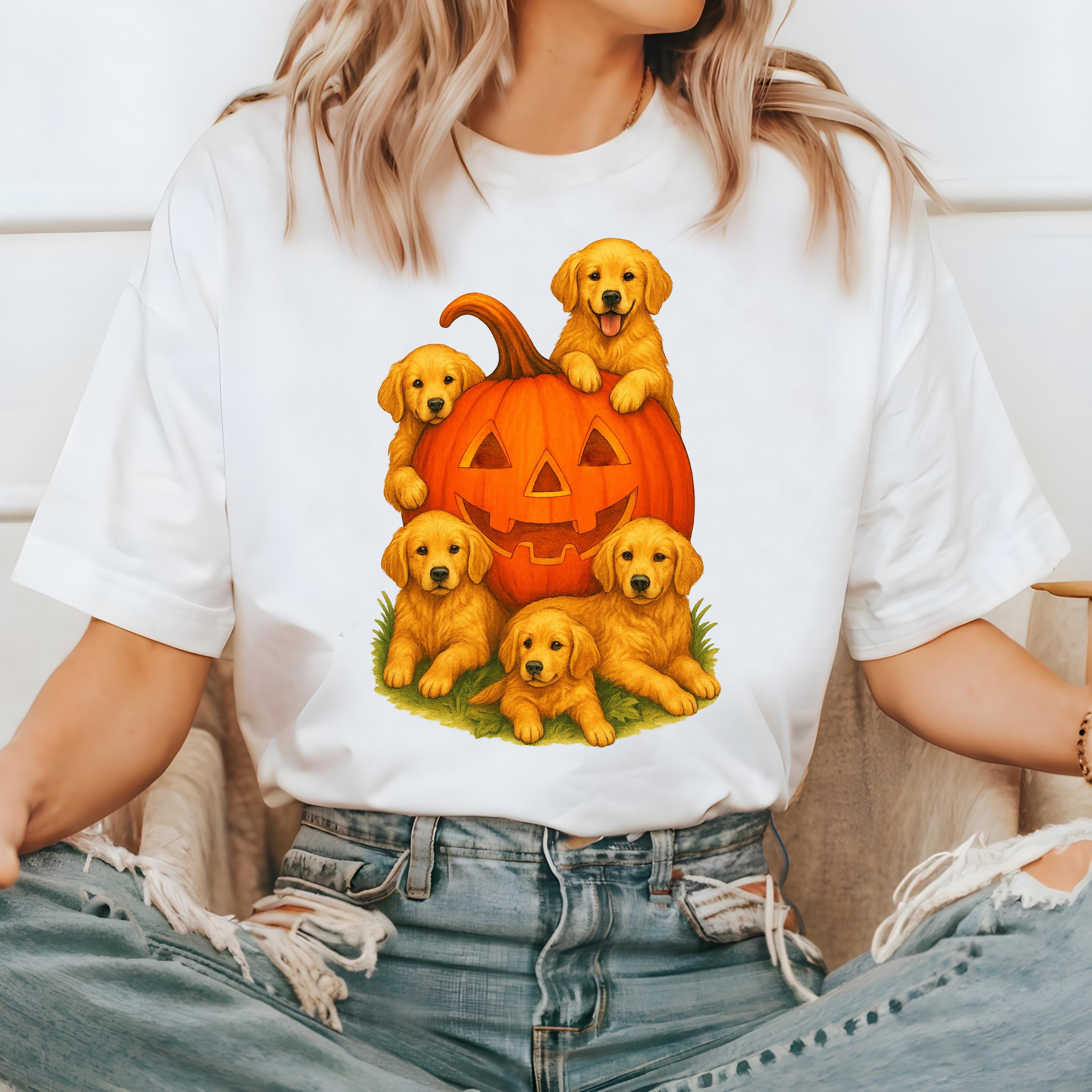 90's Style Halloween Comfort Colors Shirt, Vintage Design, Retro Pumpkin Fall T-Shirt, Boxy Tee, Unisex, Golden Retriver Design, Autumn T