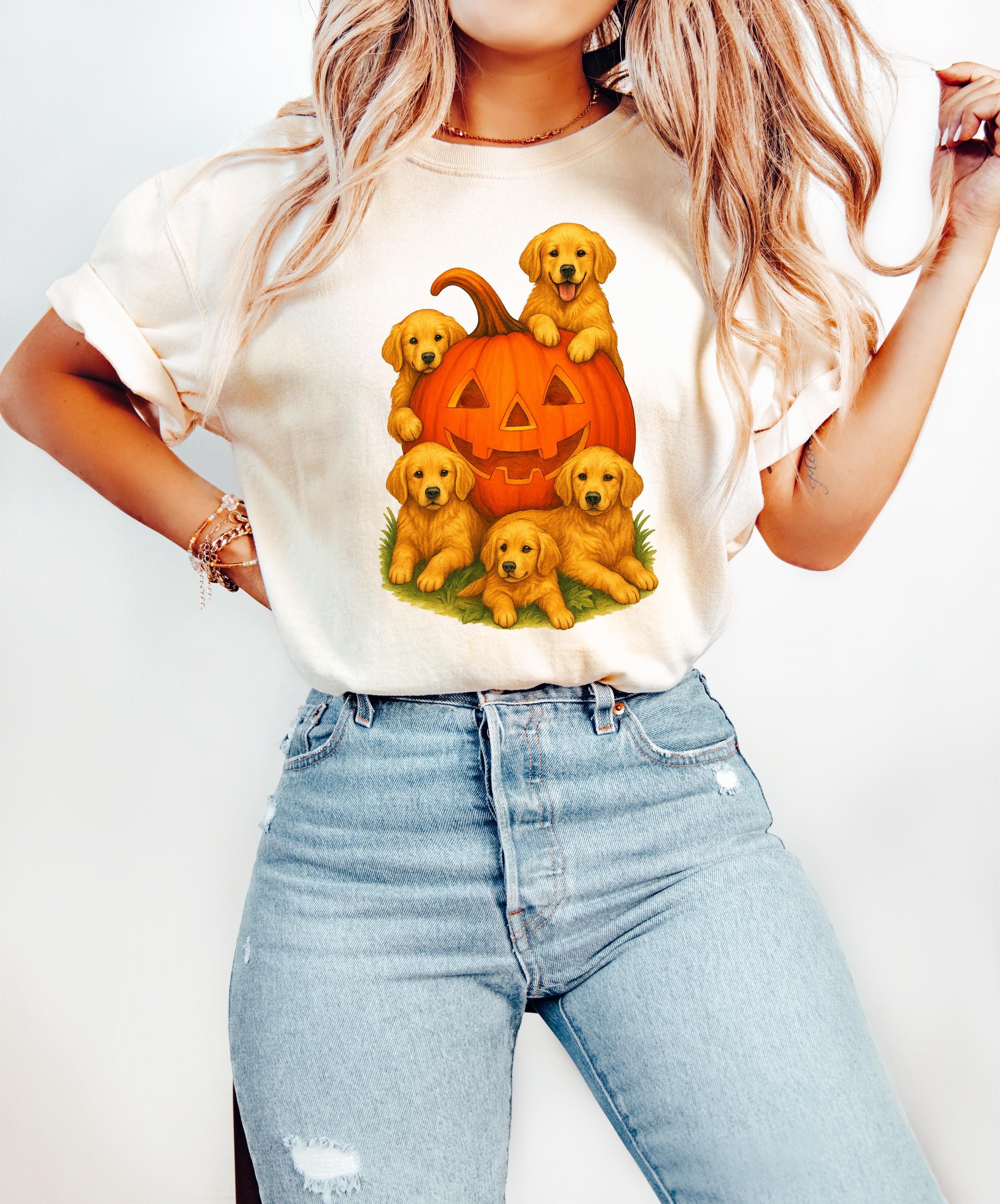 90's Style Halloween Comfort Colors Shirt, Vintage Design, Retro Pumpkin Fall T-Shirt, Boxy Tee, Unisex, Golden Retriver Design, Autumn T