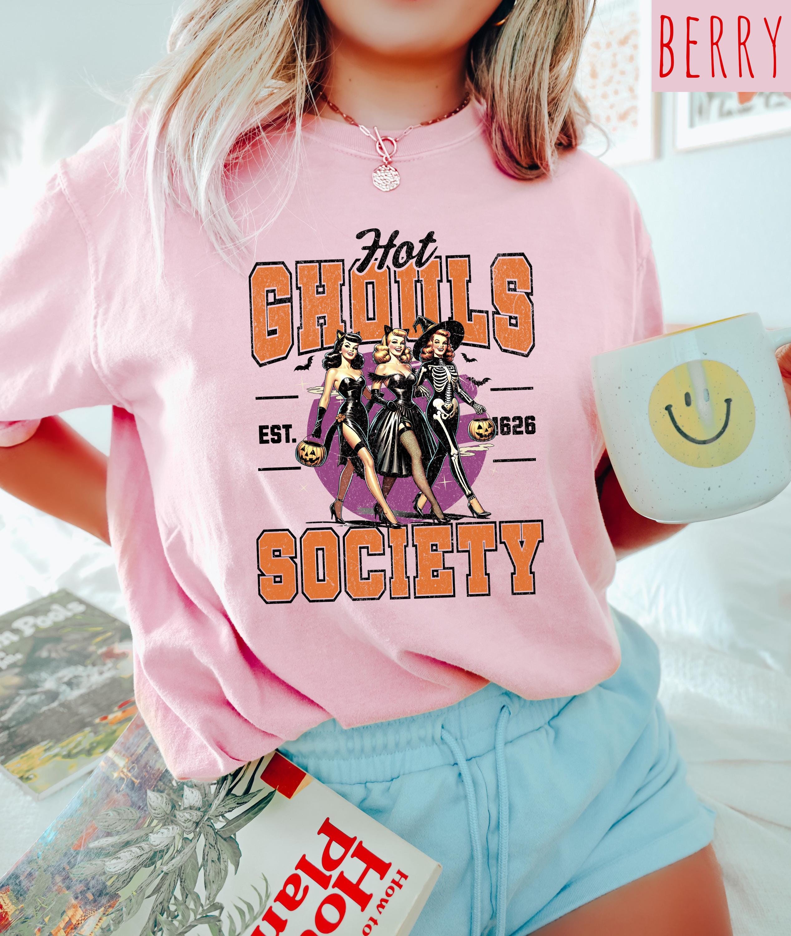Hot Ghouls Society Halloween Comfort Colors Shirt, Creep it Real Shirt, Retro Witch T-Shirt, Fall Boxy Tee, Autumn T, For The Girls