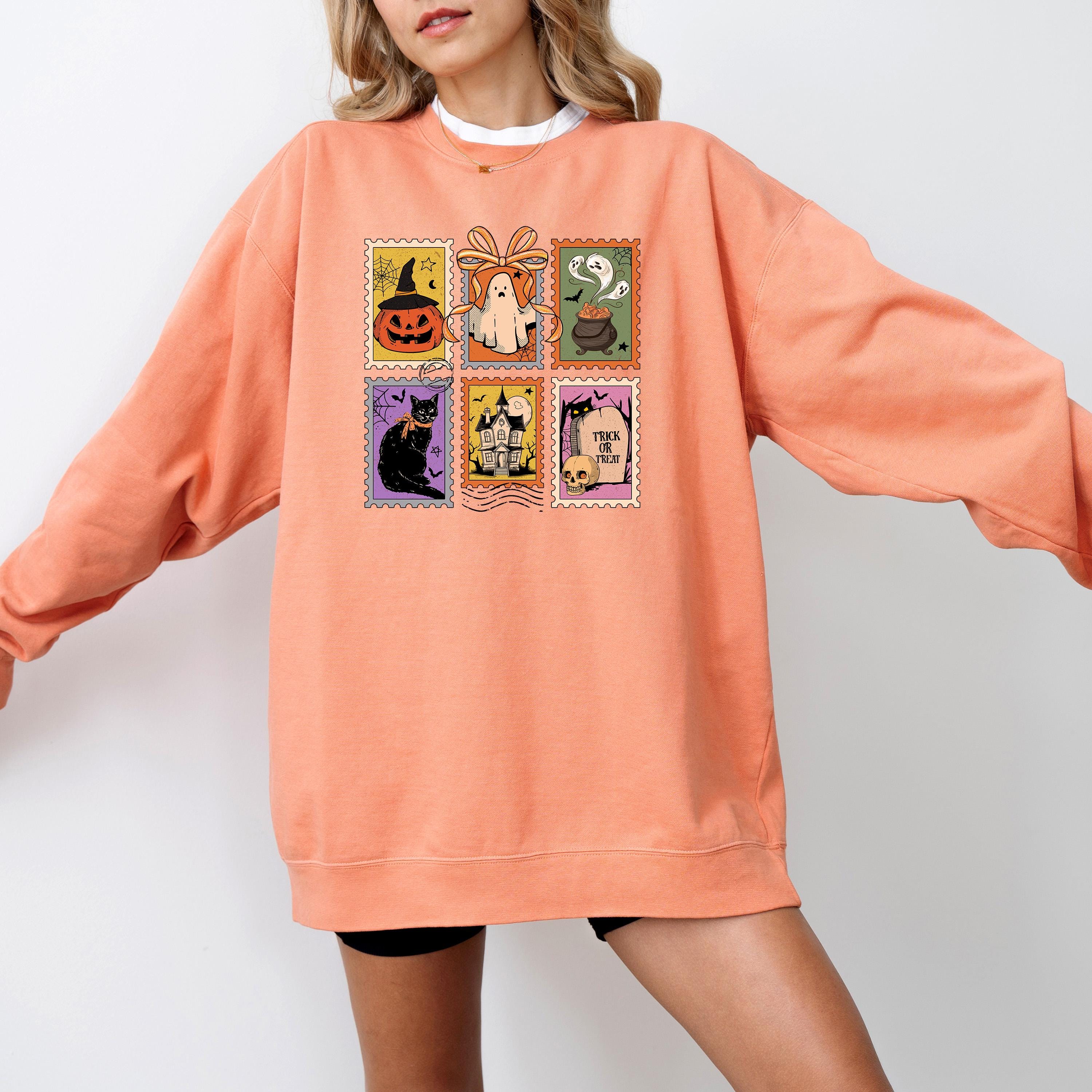 Halloween Stamp Design Comfort Colors Sweatshirt, Witches Brew DTG Design, Fall Jack O Lantern Pumpkin, Autumn Sweater, Black Cat Crewneck