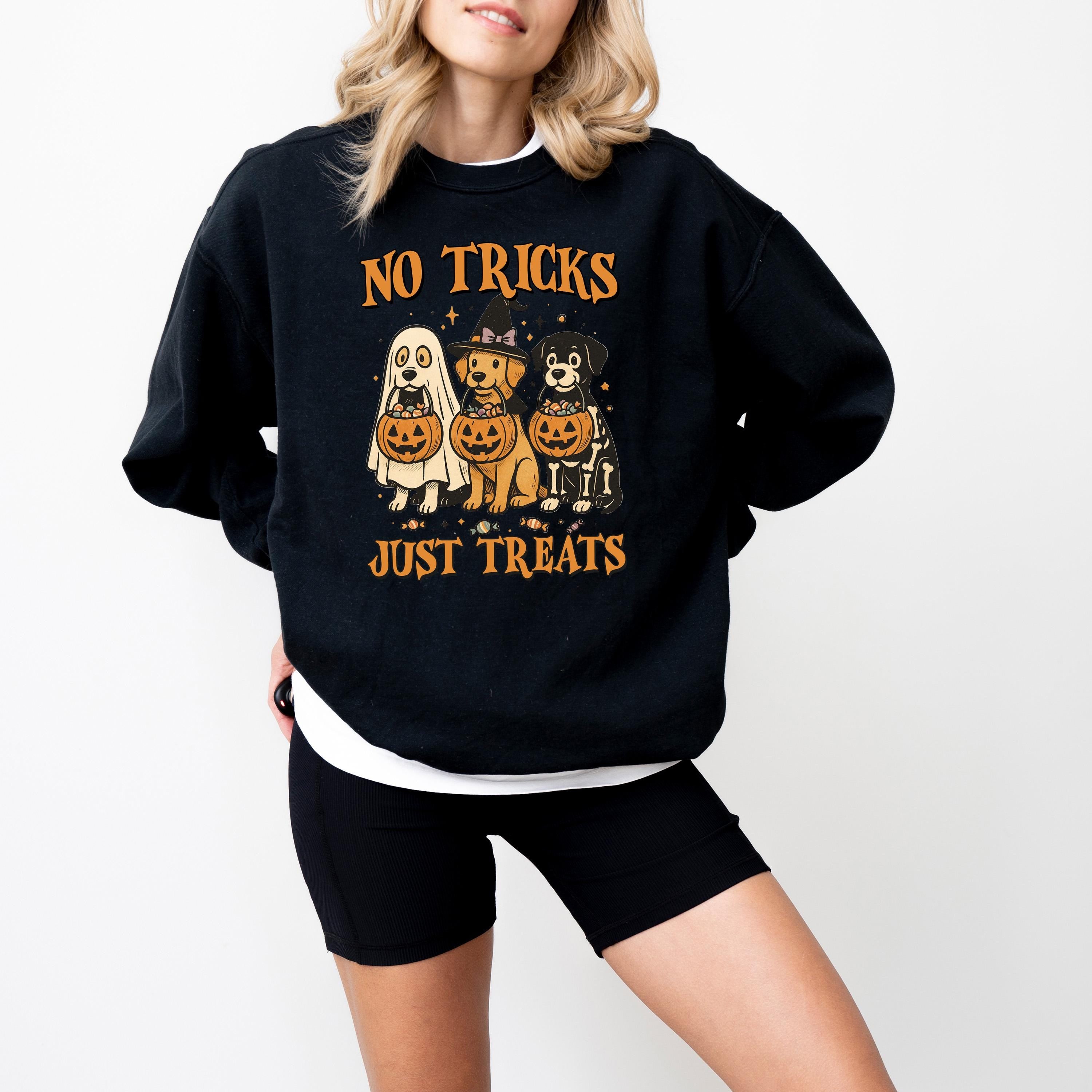 No Tricks Just Treats Comfort Colors Sweatshirt, Cute Dog Design, Fall Pumpkin, Autumn Sweater, Ghost and Witch Crewneck, Dog Mom