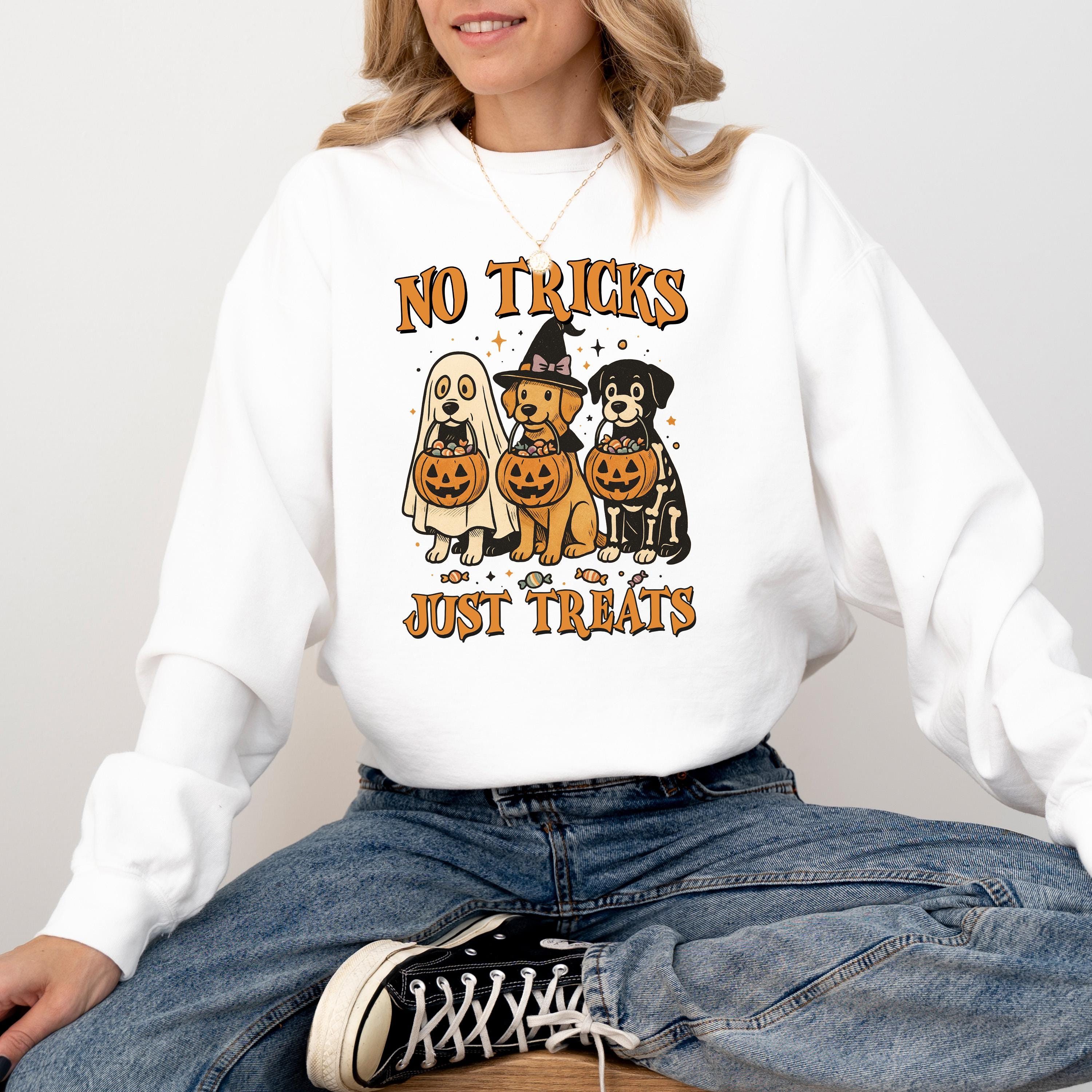 No Tricks Just Treats Comfort Colors Sweatshirt, Cute Dog Design, Fall Pumpkin, Autumn Sweater, Ghost and Witch Crewneck, Dog Mom