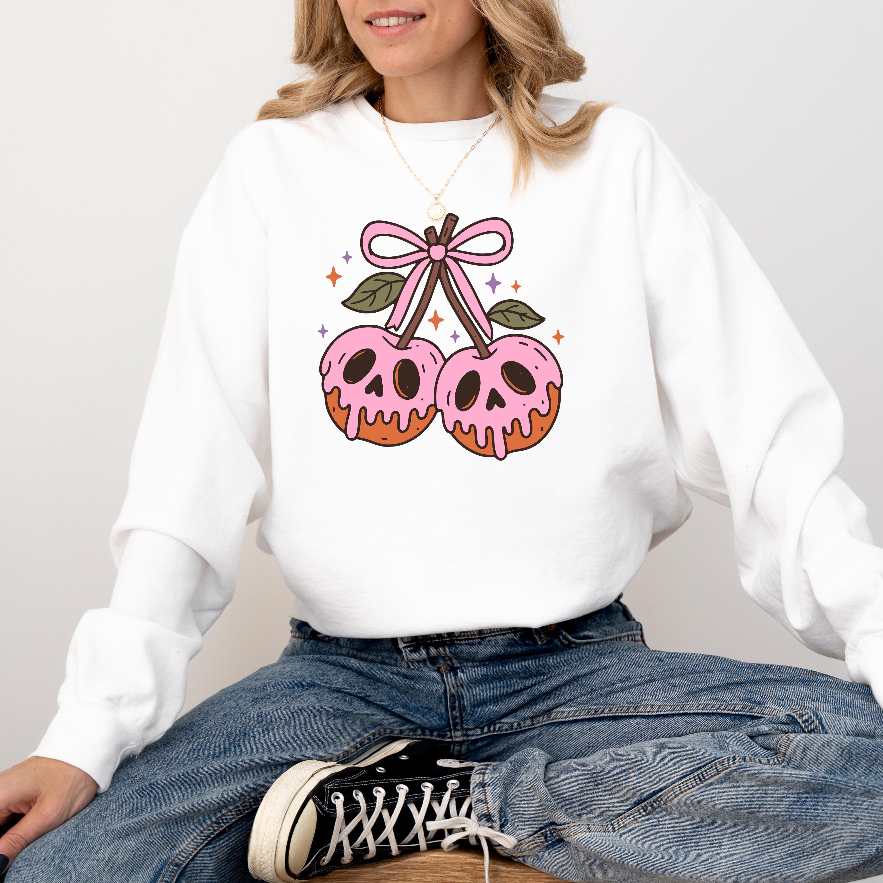 Skeleton Rotten Cherries Comfort Colors Sweatshirt, Cute Pink Bow Design, Fall Pumpkin, Autumn Sweater, Happy Halloween Shirt
