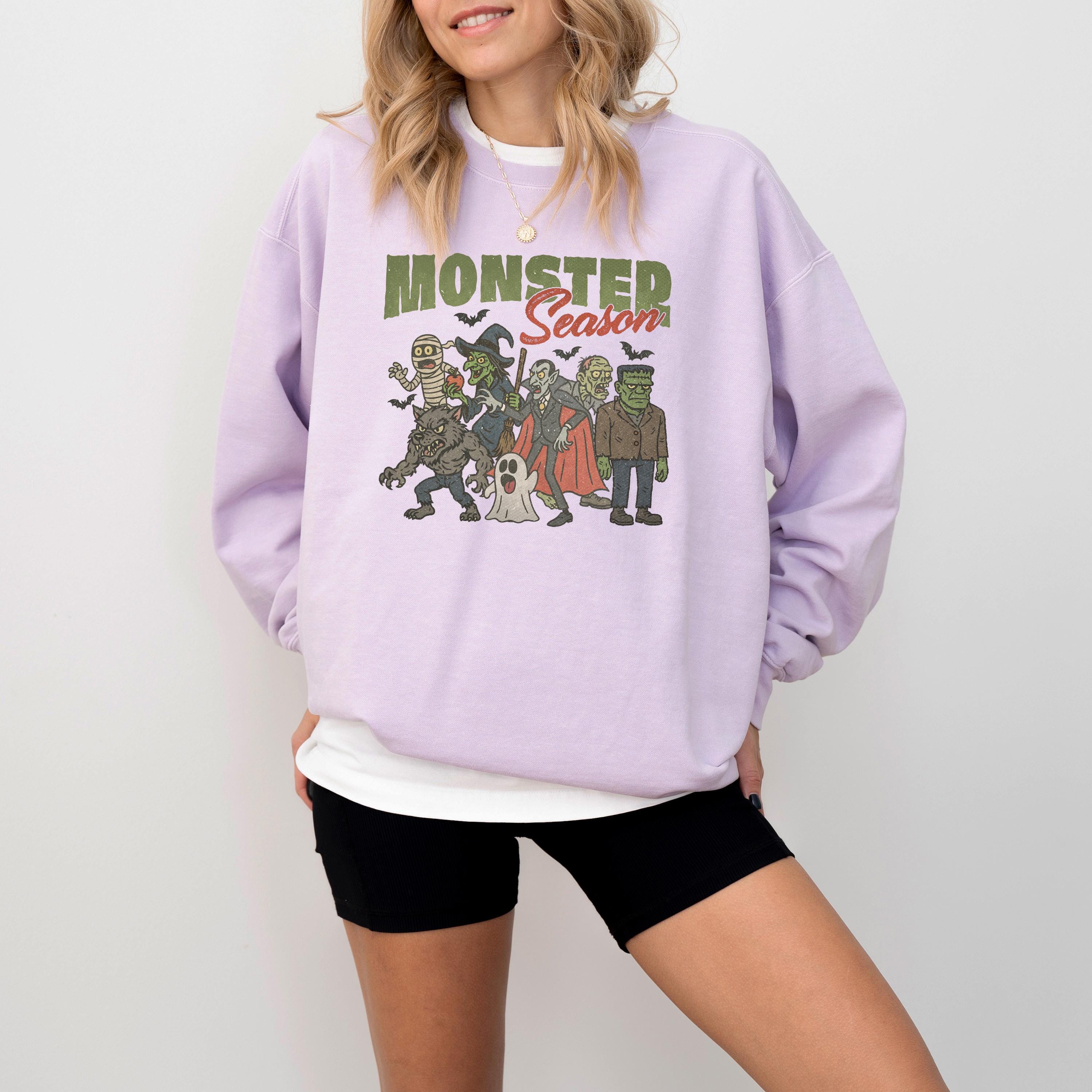 Monster Season Comfort Colors Sweatshirt, Witch DTG Design, Fall Pumpkin, Autumn Sweater, Black Cat Crewneck, Mummy Monster Pullover