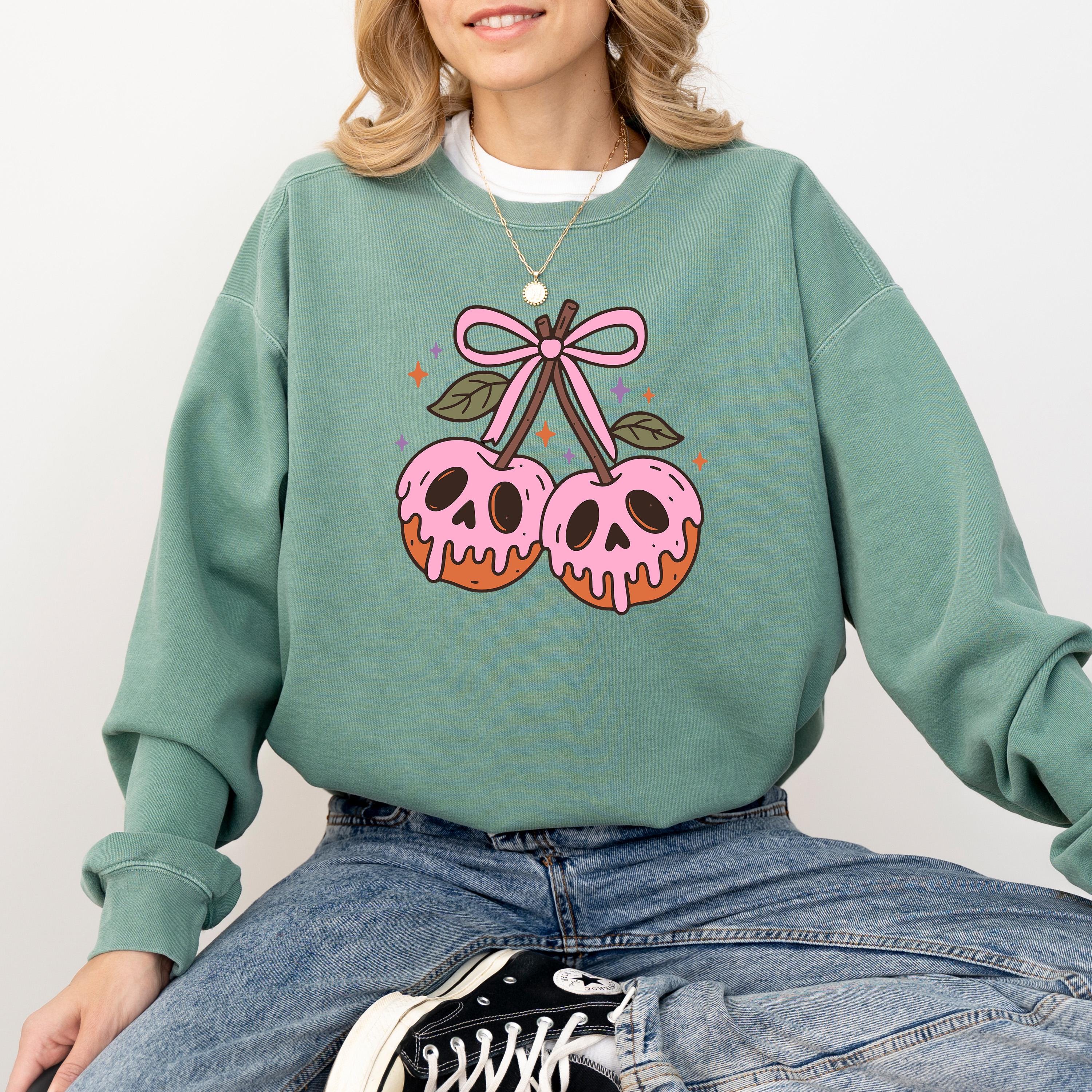 Skeleton Rotten Cherries Comfort Colors Sweatshirt, Cute Pink Bow Design, Fall Pumpkin, Autumn Sweater, Happy Halloween Shirt