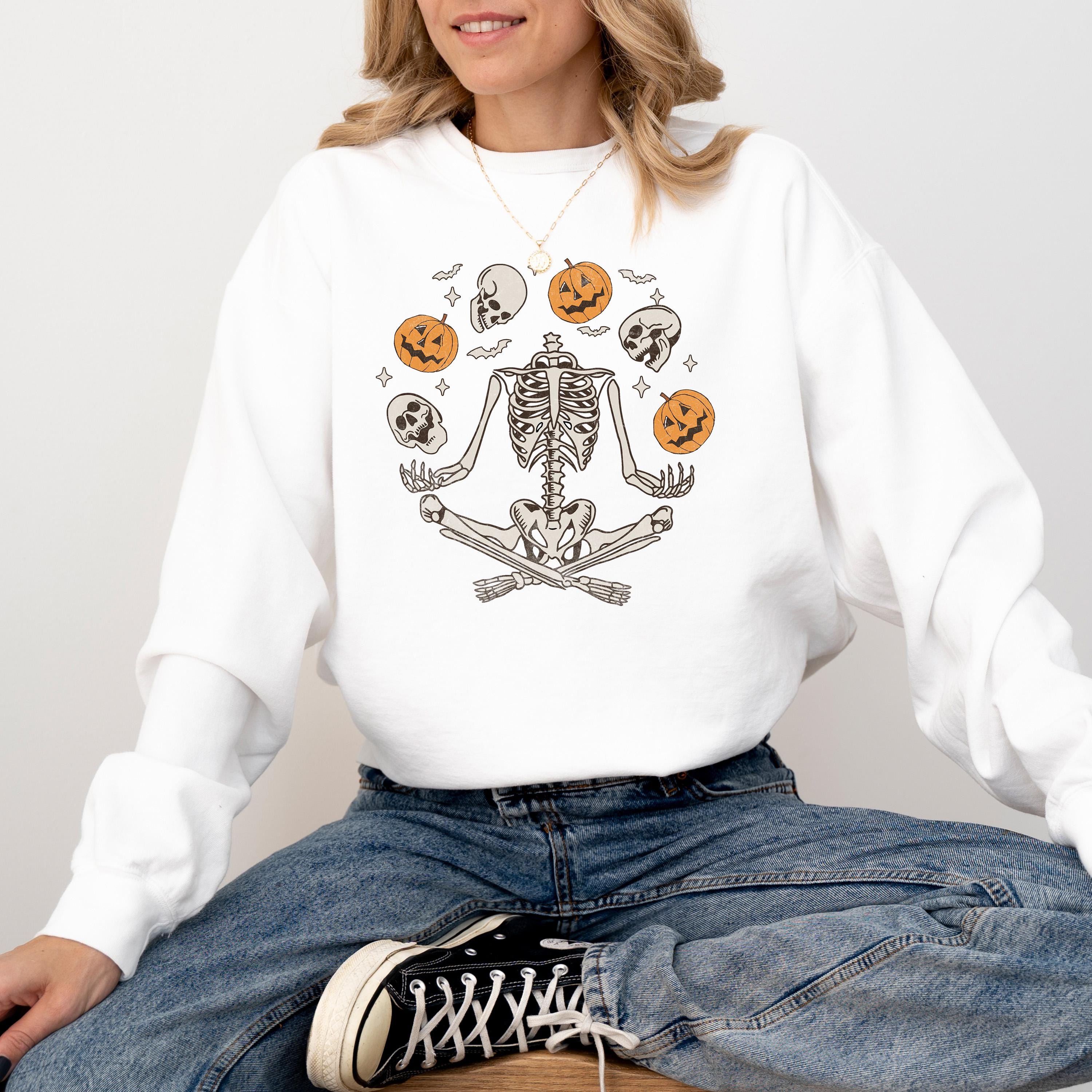 Skeleton Halloween Comfort Colors Sweatshirt, Fall DTG Design, Fall Jack O' Lantern Pumpkin, Autumn Sweater, Spooky Crewneck, Trick or Treat