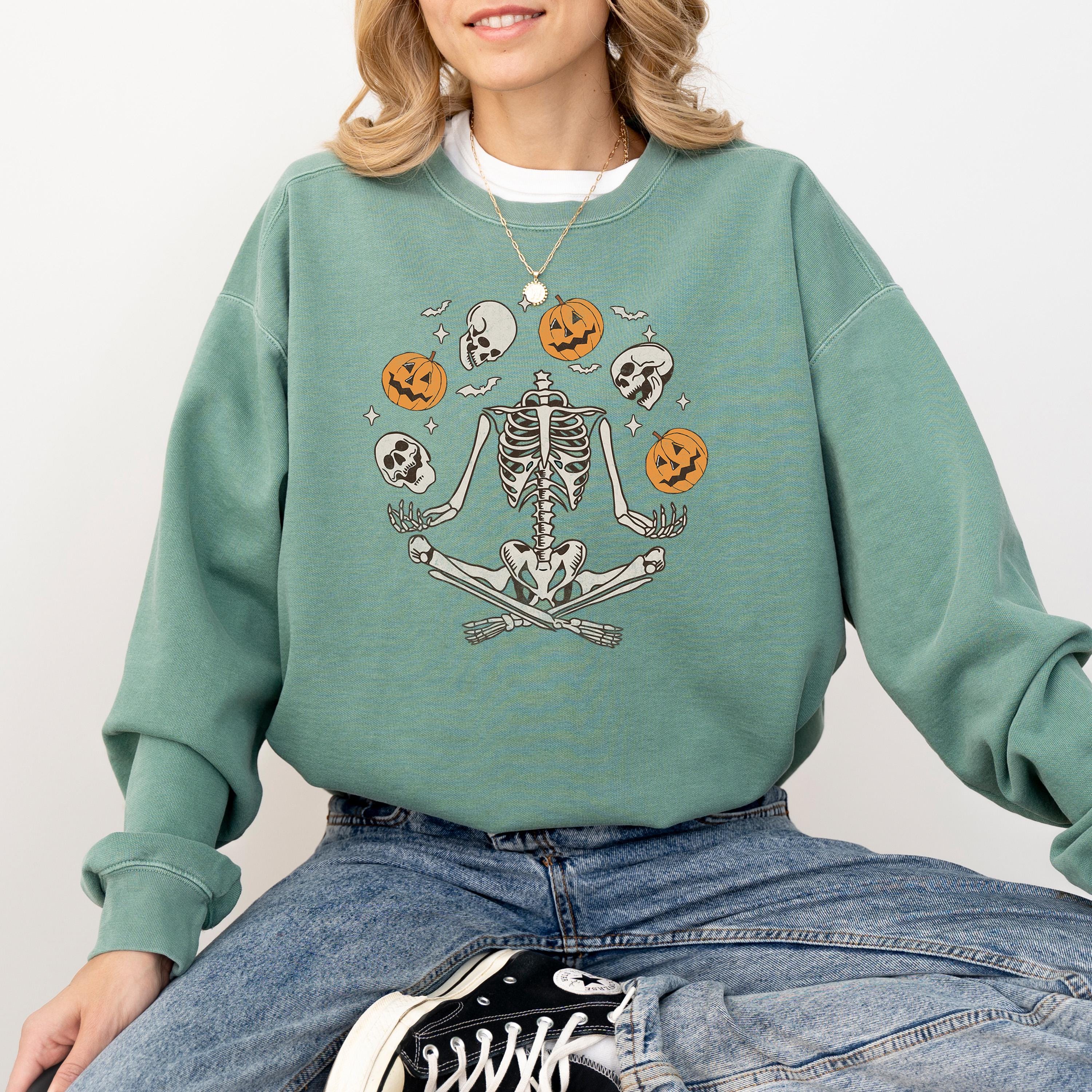 Skeleton Halloween Comfort Colors Sweatshirt, Fall DTG Design, Fall Jack O' Lantern Pumpkin, Autumn Sweater, Spooky Crewneck, Trick or Treat