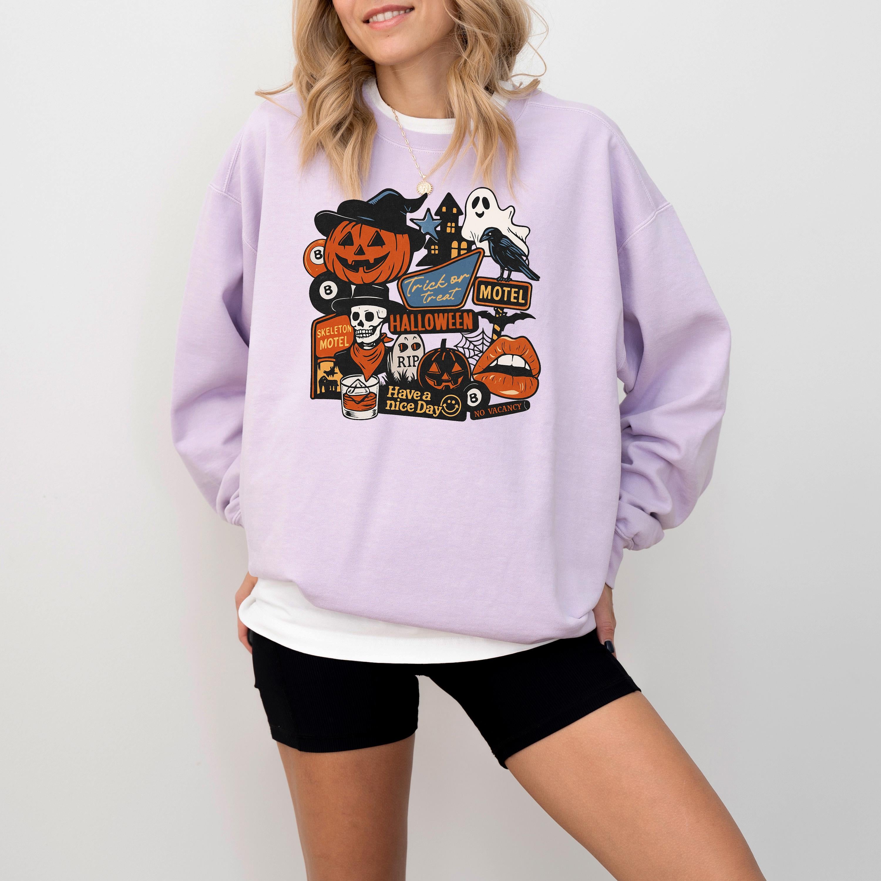 Trick or Treat Halloween Comfort Colors Sweatshirt, Fall DTG Design, Jack O' Lantern, Autumn, Spooky Crewneck, Pumpkin Spice, Witch Sweater