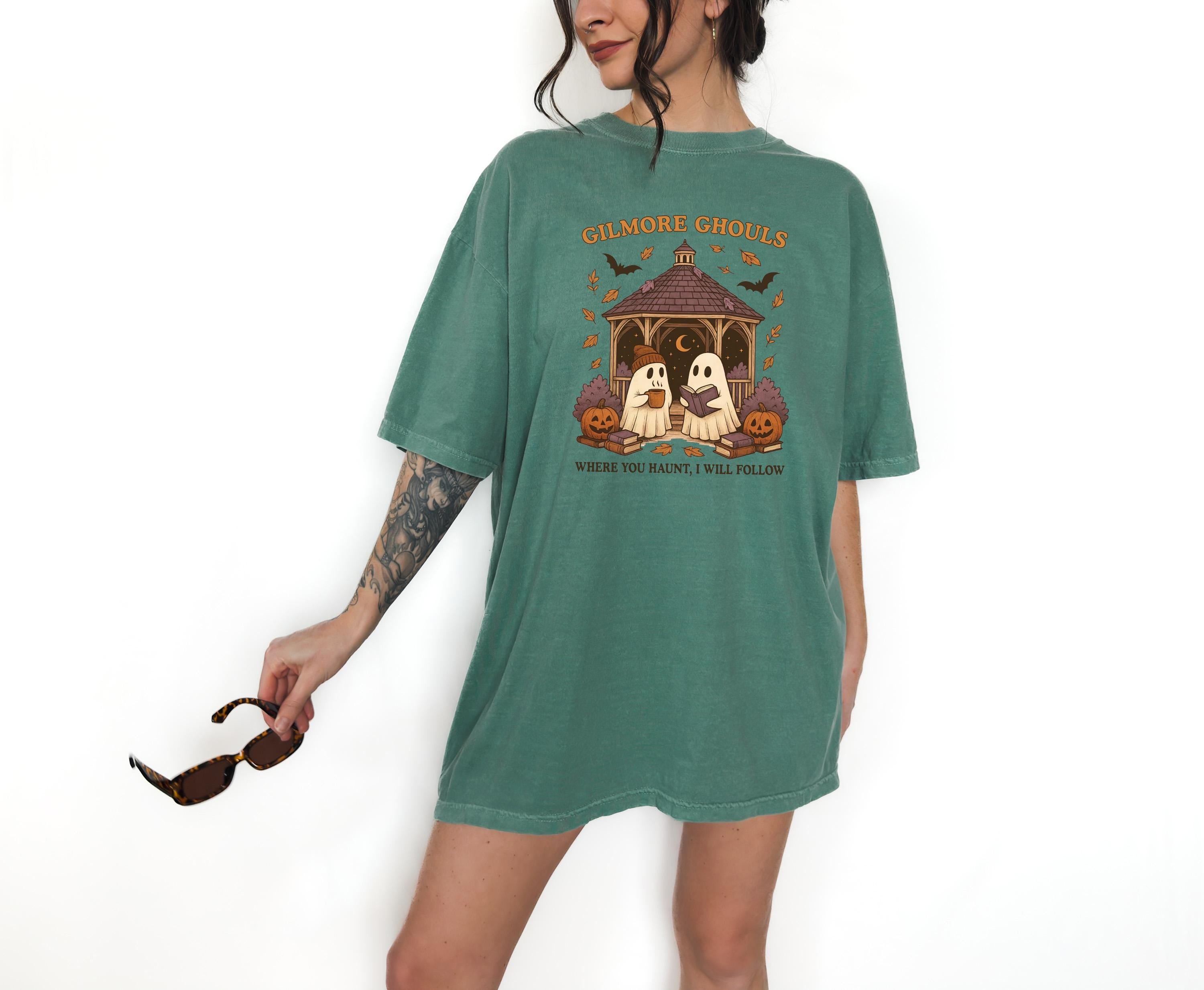 Gilmore Ghouls Comfort Colors Shirt, Cute Ghost With Coffee Halloween Shirt, Where You Haunt I Will Follow