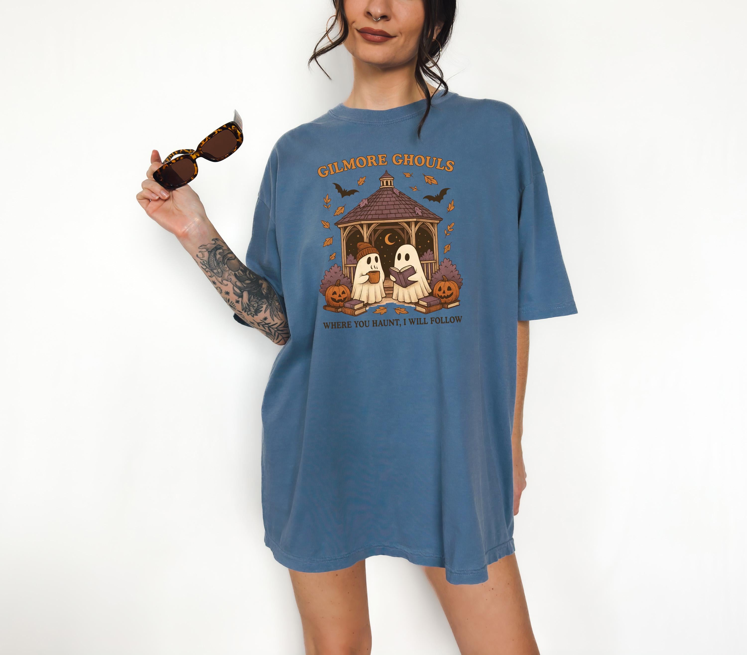 Gilmore Ghouls Comfort Colors Shirt, Cute Ghost With Coffee Halloween Shirt, Where You Haunt I Will Follow