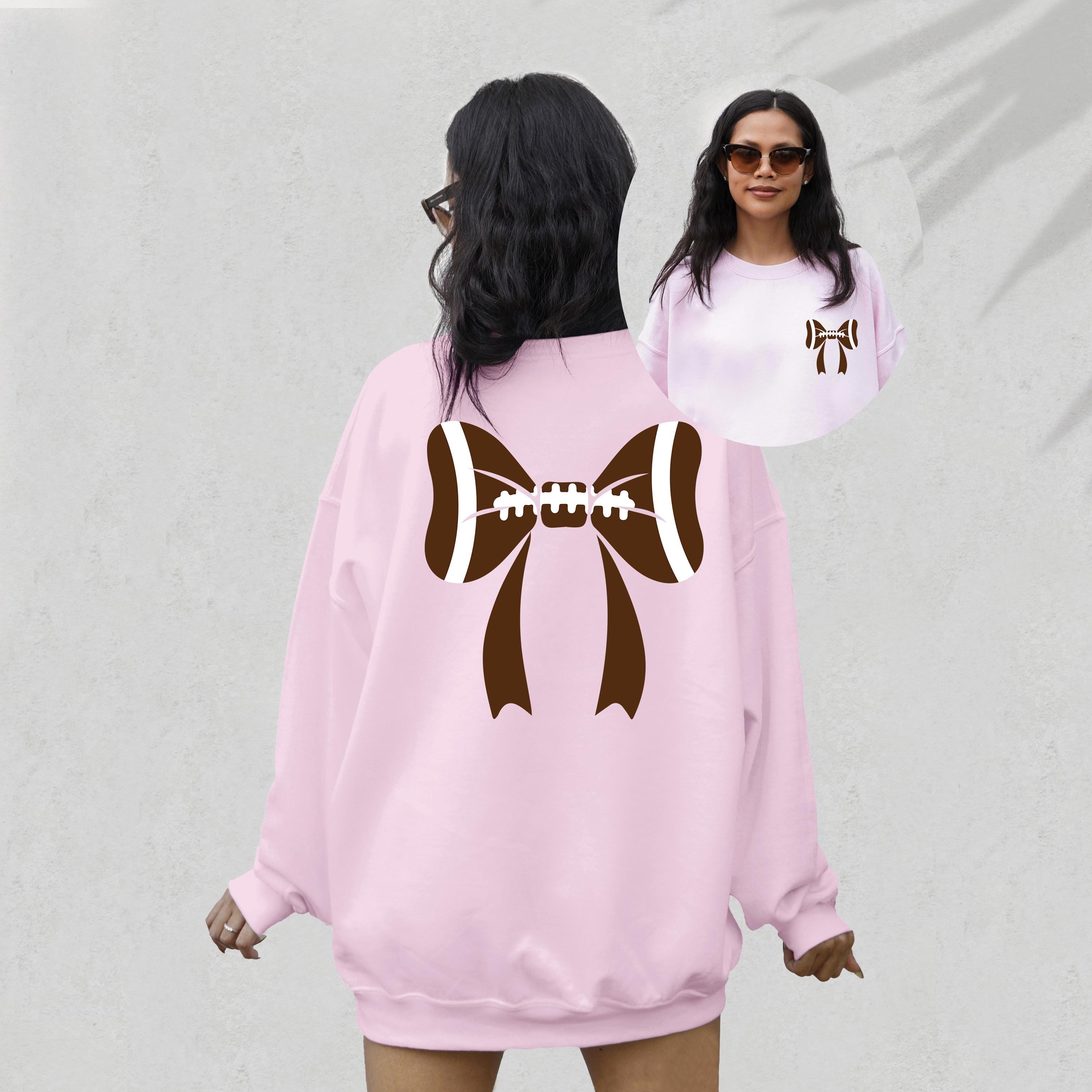 Cute Football Bows Sweatshirt, Football Fan Sweater, Football Design For the Girls, Football Game Day Crewneck Cute Football Sweatshirt