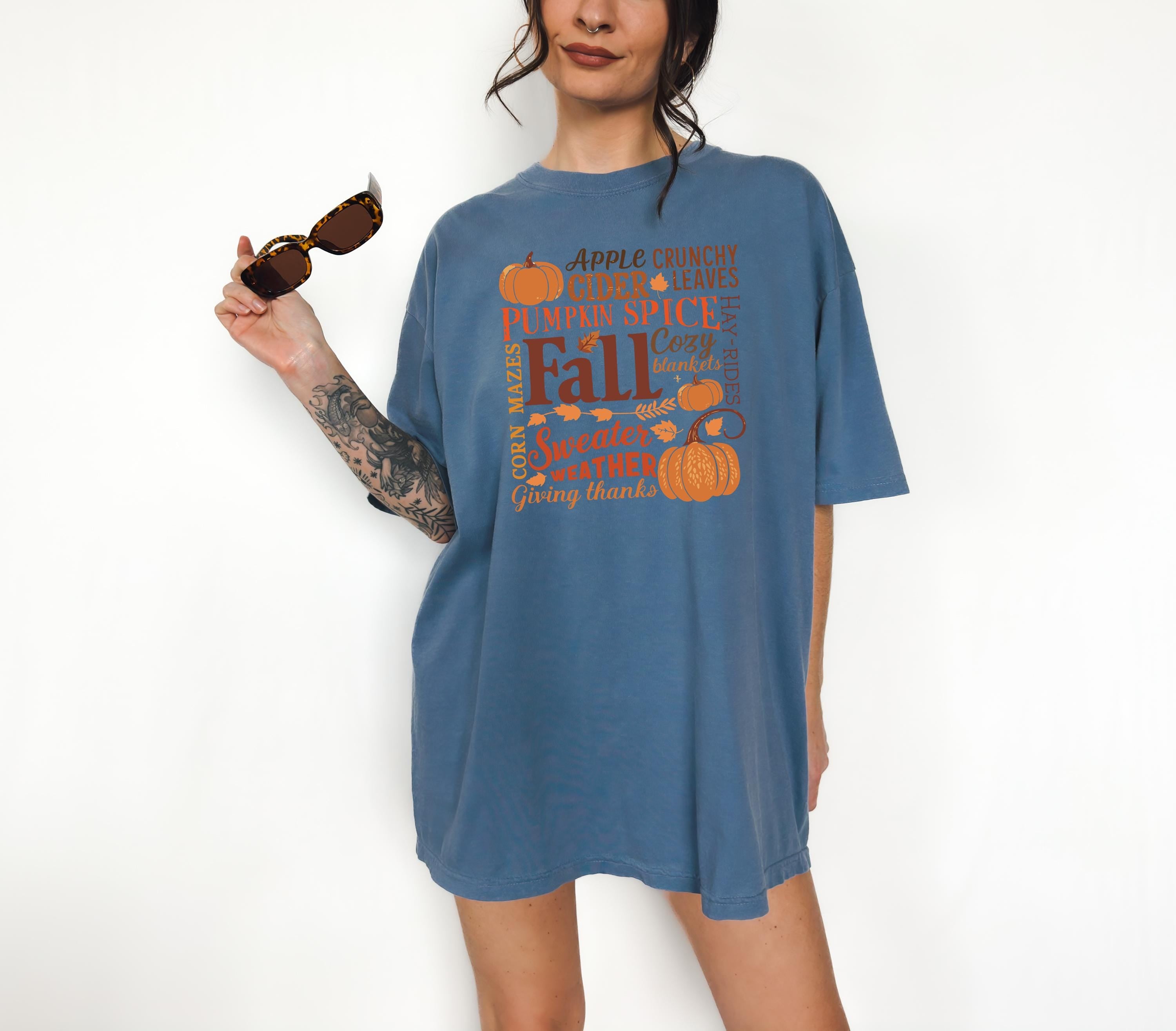 Fall Favorites Collage Comfort Colors shirt, Pumpkin Shirt Hay Ride Sweater Weather Shirt Retro Fall Vibes, Autumn Apple Cider Giving Thanks