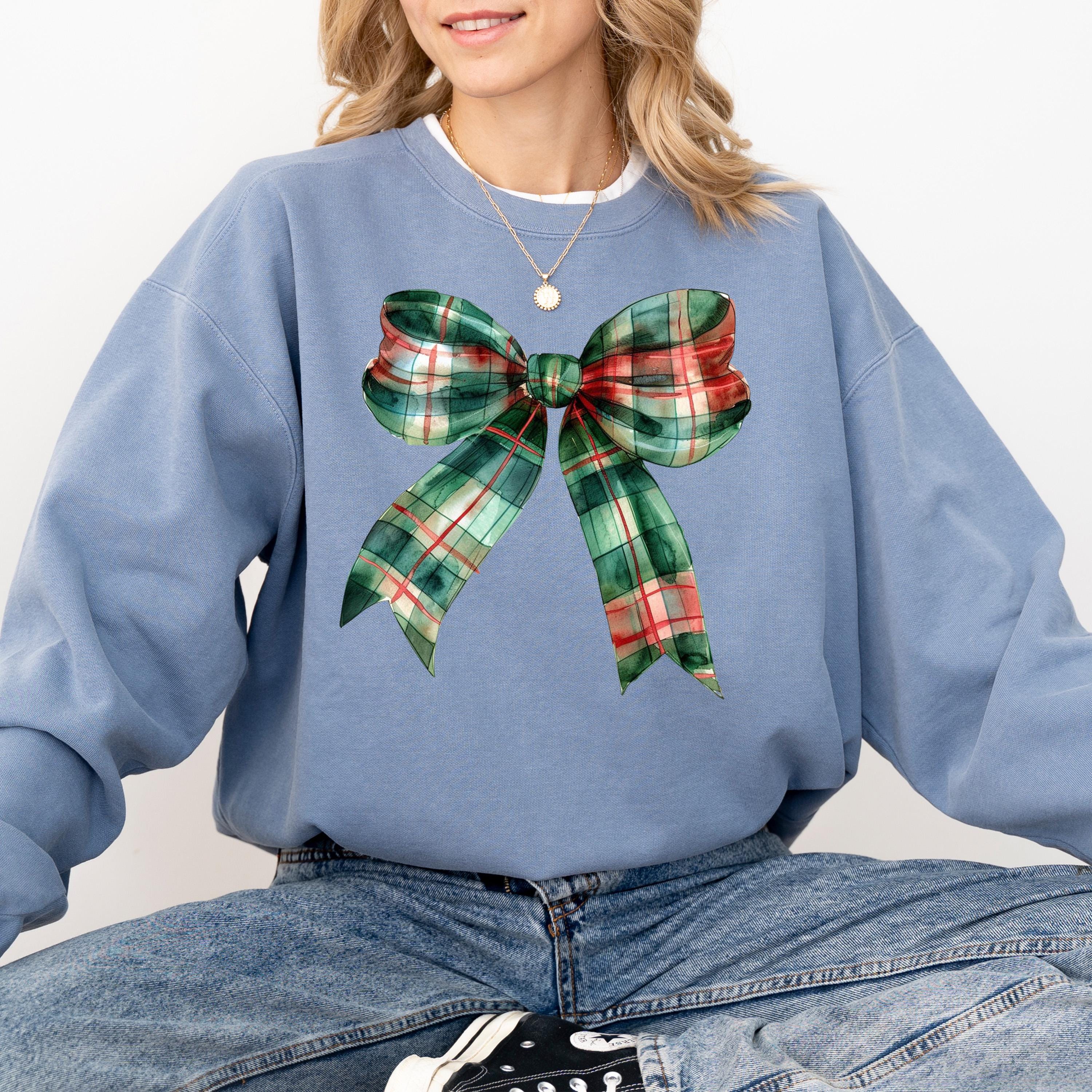 Plaid Christmas Bow Comfort Colors Sweatshirt: Retro Christmas Bow Design, Girly Christmas Sweater, RL Bow Holiday Crewneck,