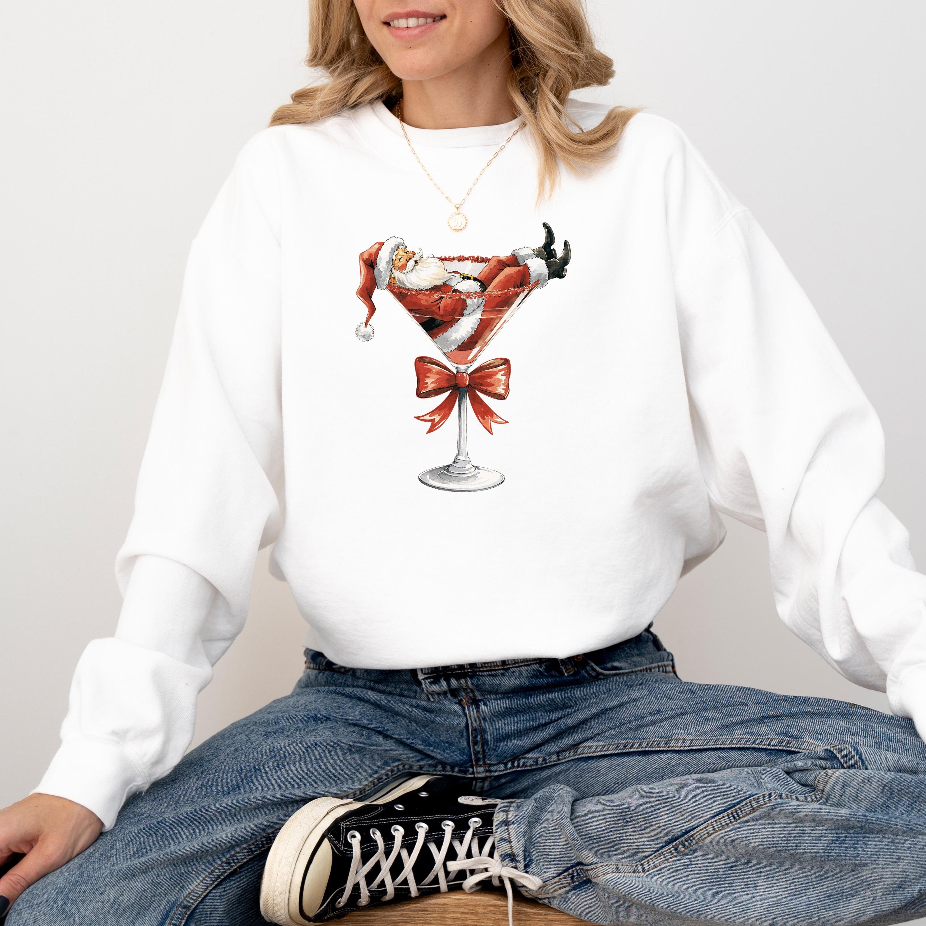 Martini Cocktail Christmas Comfort Colors Sweatshirt: Retro Santa Christmas Bow Design, Christmas Sweater, Cute Holiday Santa Crewneck,