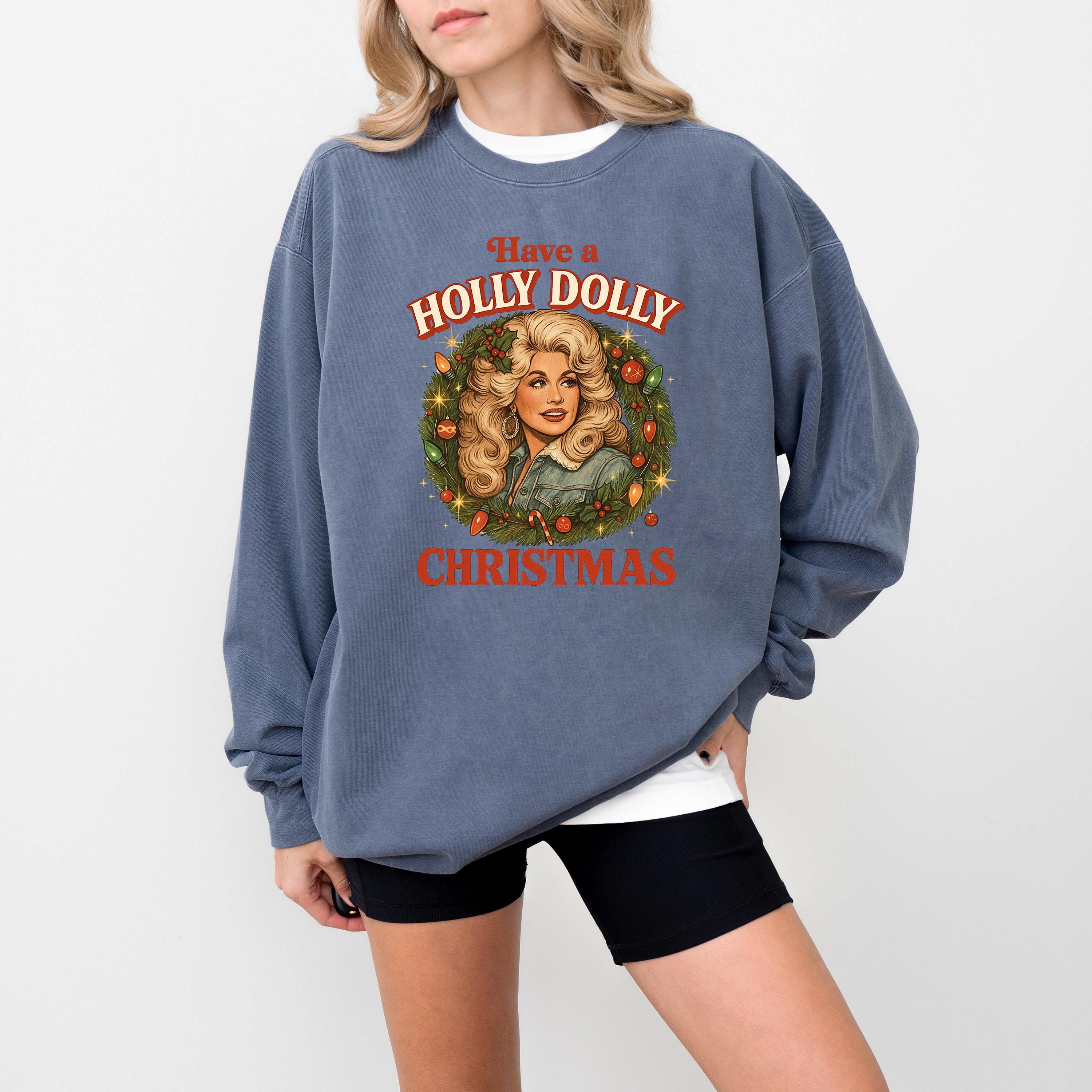 Retro Holly Dolly Christmas Comfort Colors Sweatshirt: Vintage Christmas Bow Design, Girly Christmas Sweater, Holiday Crewneck,
