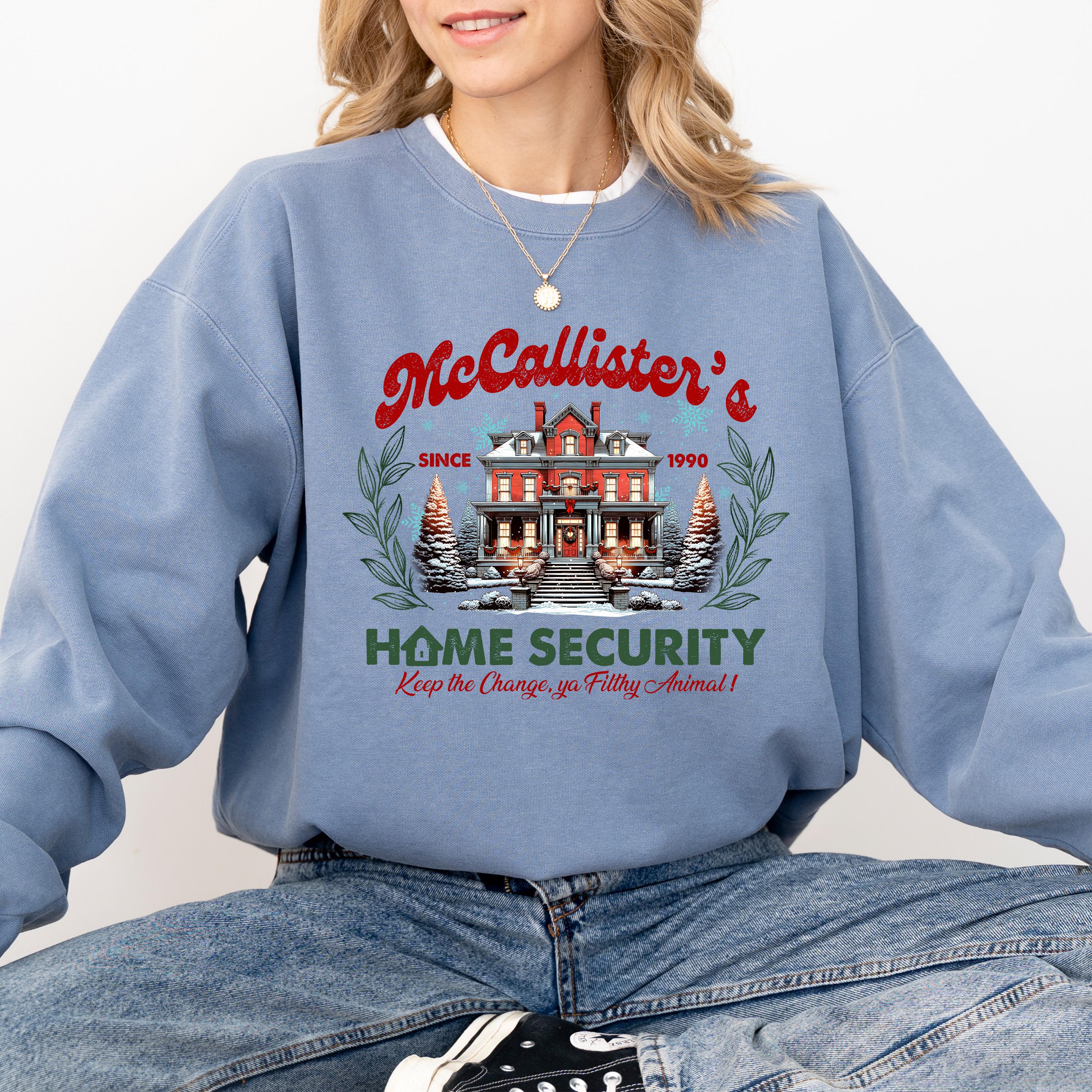 Nostalgic Christmas Movie Comfort Colors Sweatshirt: Retro Christmas Design, Home Security Christmas Sweater, funny Holiday Crewneck