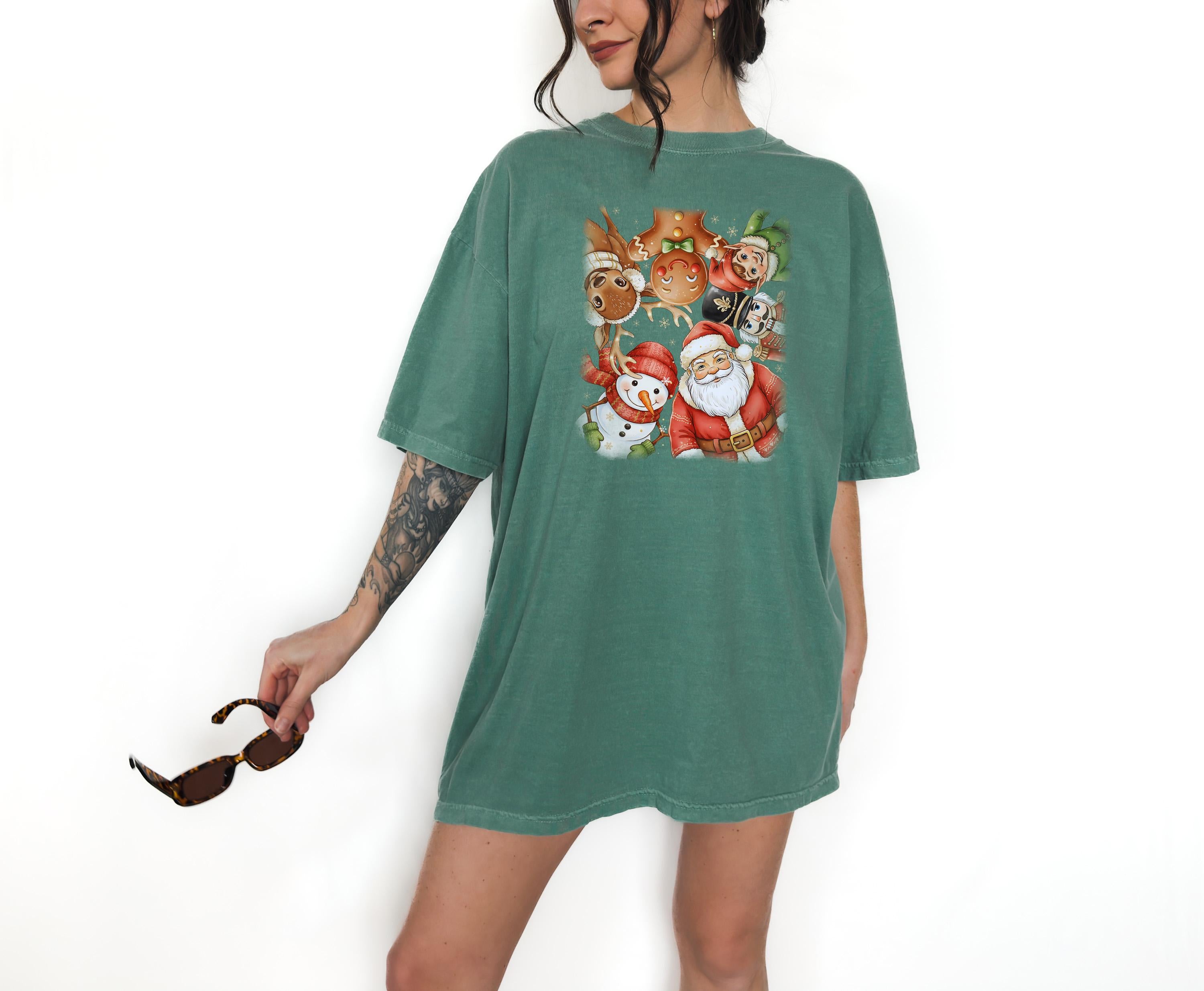 Retro Christmas Characters Comfort Colors Shirt, Vintage Santa TShirt, Holiday Shirt, Cozy Holiday Tee, Gingerbread, Reindeer Design