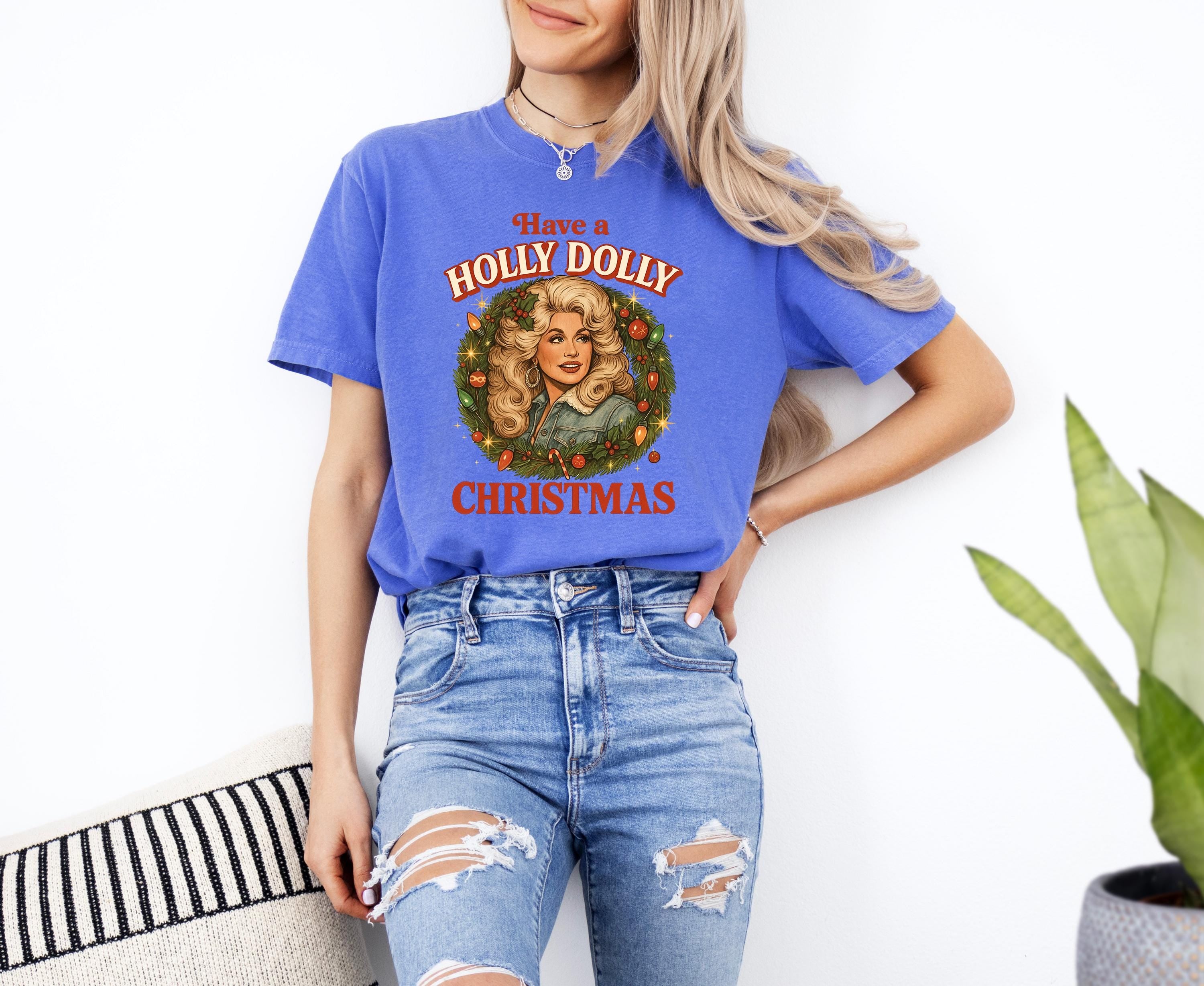 Holly Dolly Christmas Comfort Colors Shirt, Nostalgic Christmas TShirt, Retro Holiday Shirt, Cozy Tee, Christmas Design, RL Christmas,