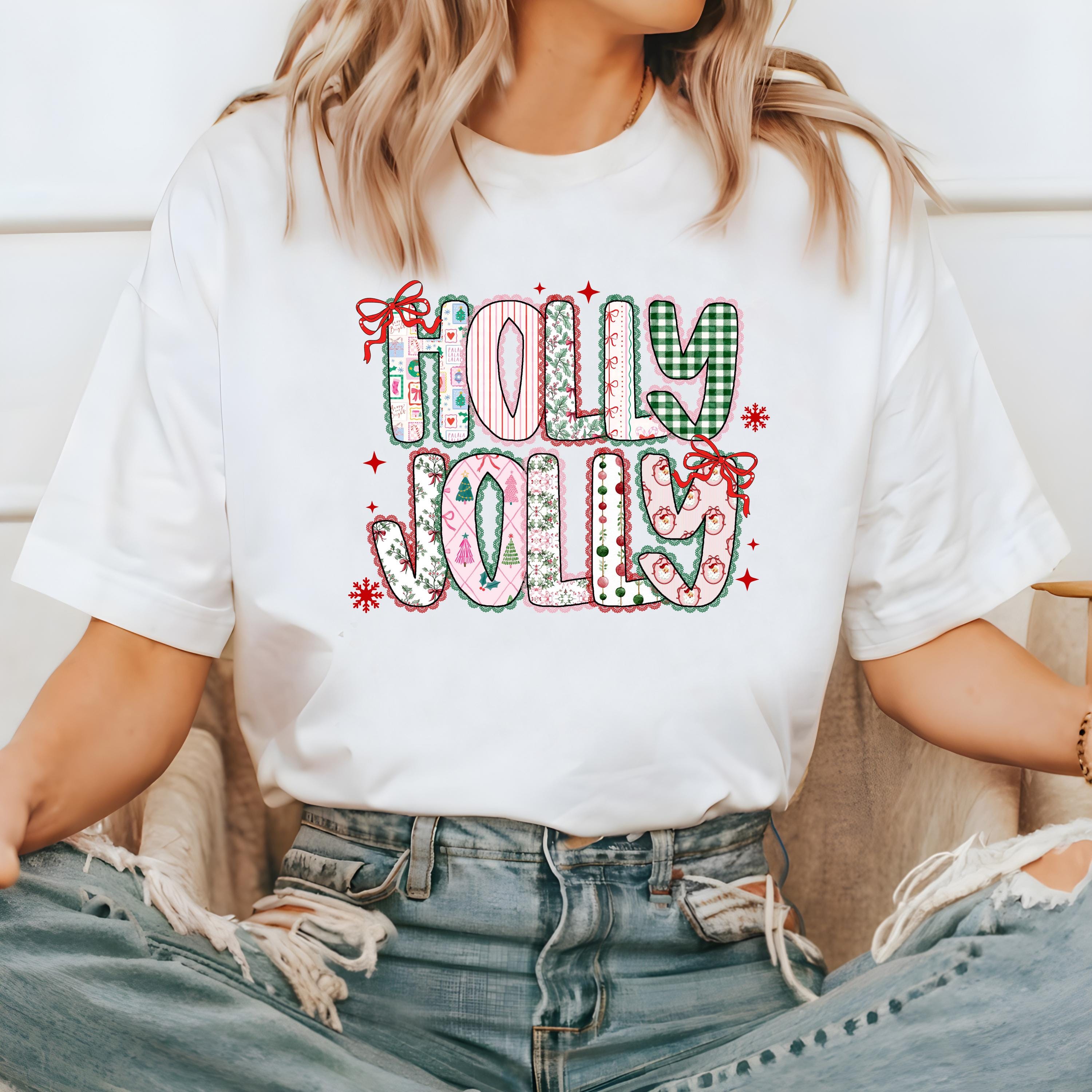 Holly Jolly Christmas Comfort Colors Shirt, Girly Christmas TShirt, Holiday Shirt, Cozy Tee, Christmas Design, Pink Design, 2025 Christmas
