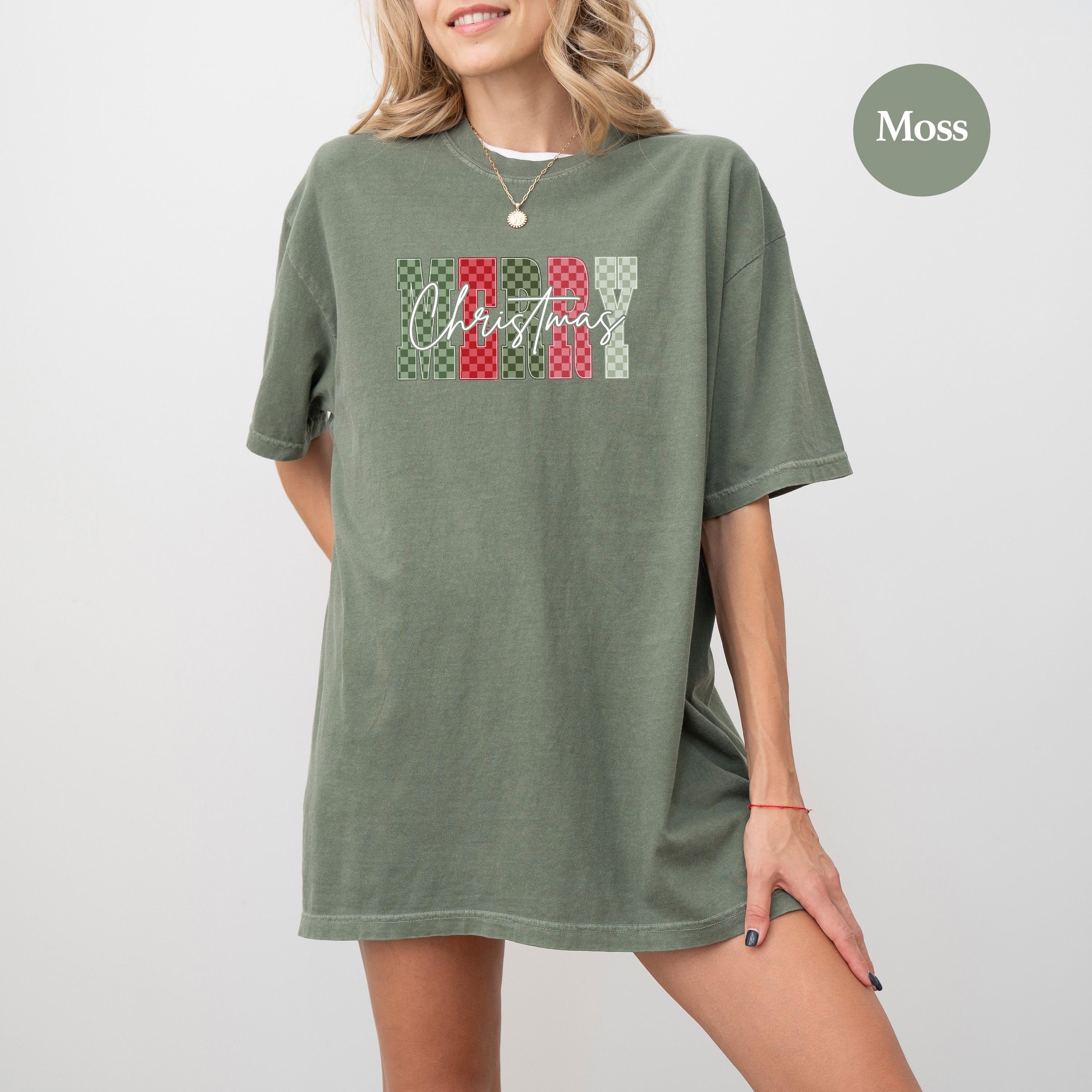 Merry Christmas: Comfort Colors Shirt, Nostalgic Christmas TShirt, Holiday Shirt, Cozy Tee, Christmas Design, Checkered Christmas,