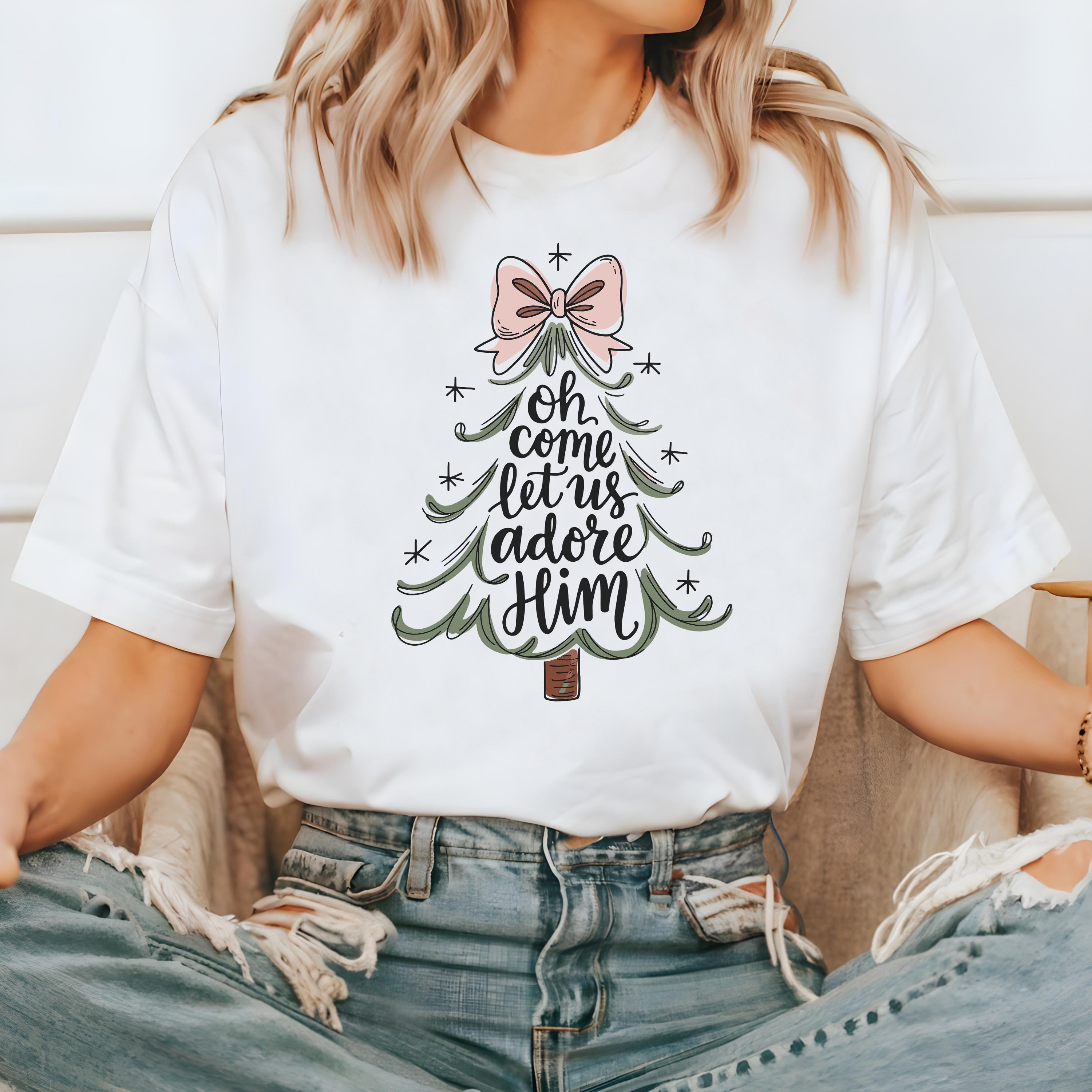 Christmas Comfort Colors Shirt, Nostalgic Christmas TShirt, Holiday Shirt, Cozy Tee, Christmas Patchwork Printed Design, Come Let Us Adore