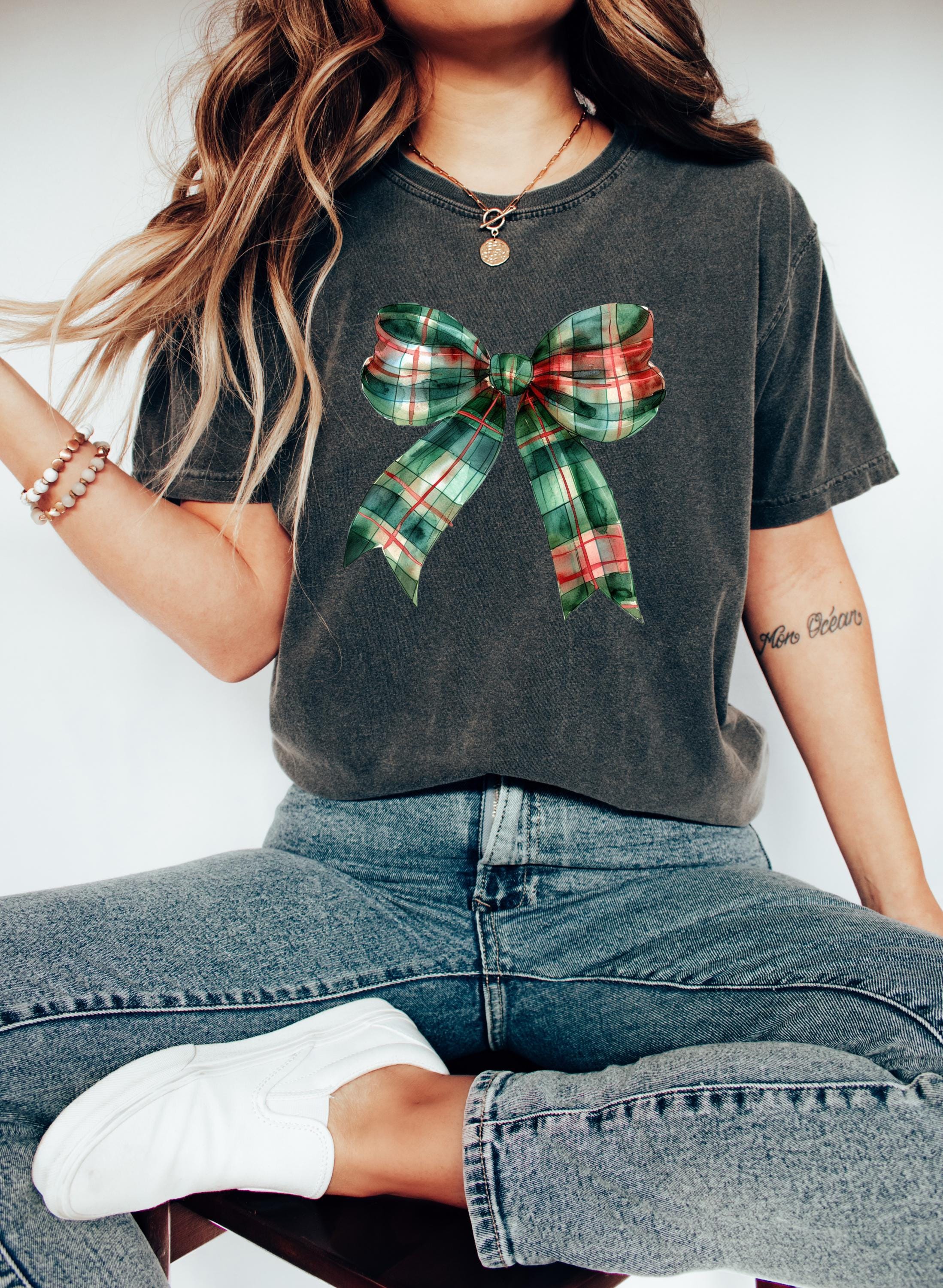 Christmas Plaid Comfort Colors Shirt, Nostalgic Christmas TShirt, Holiday Shirt, Cozy T, Christmas Design, Green Bow Design, Christmas 2025