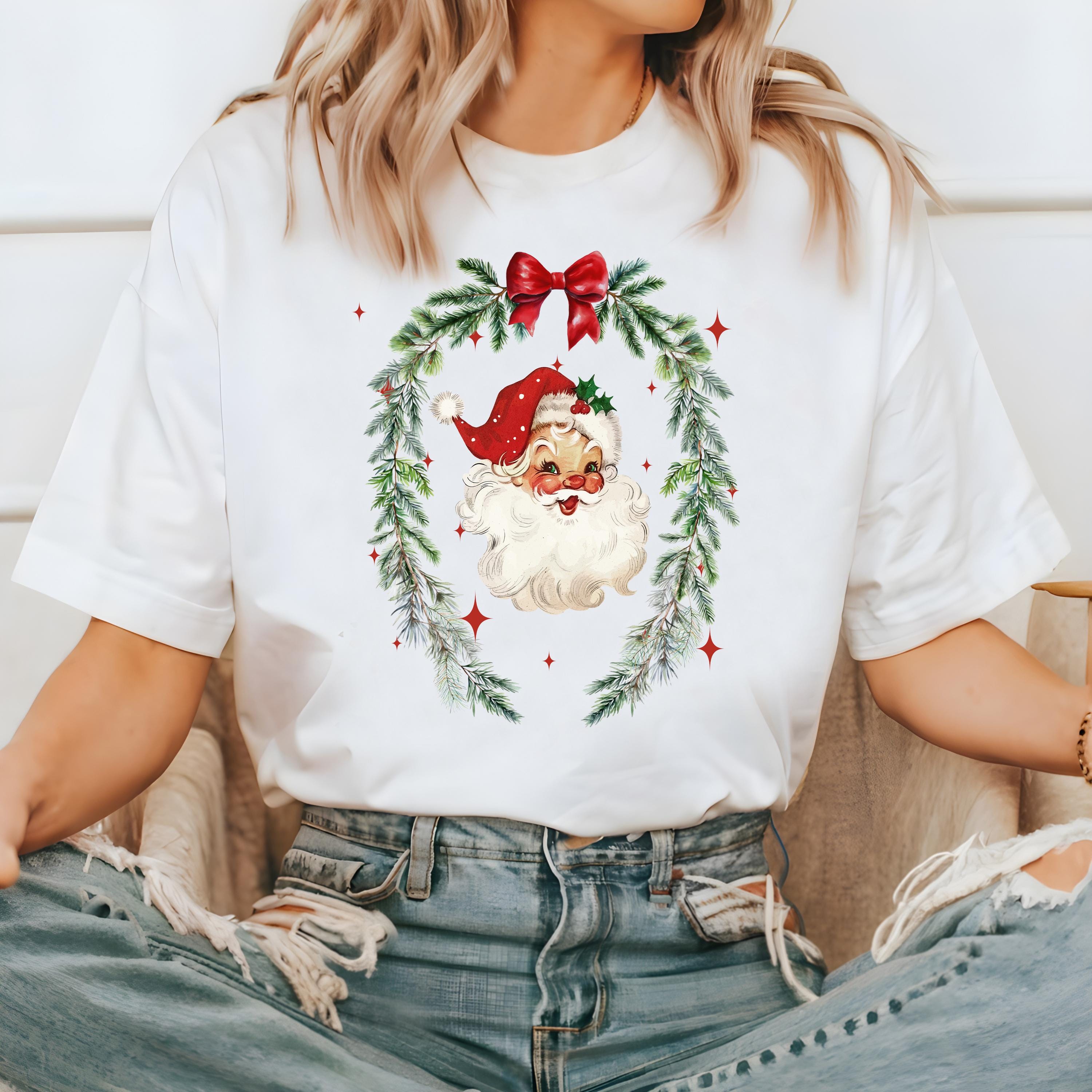 Retro Santa Comfort Colors Shirt, Nostalgic Christmas TShirt, Holiday Shirt, Cozy T, Christmas Wreath Design, Christmas 2025