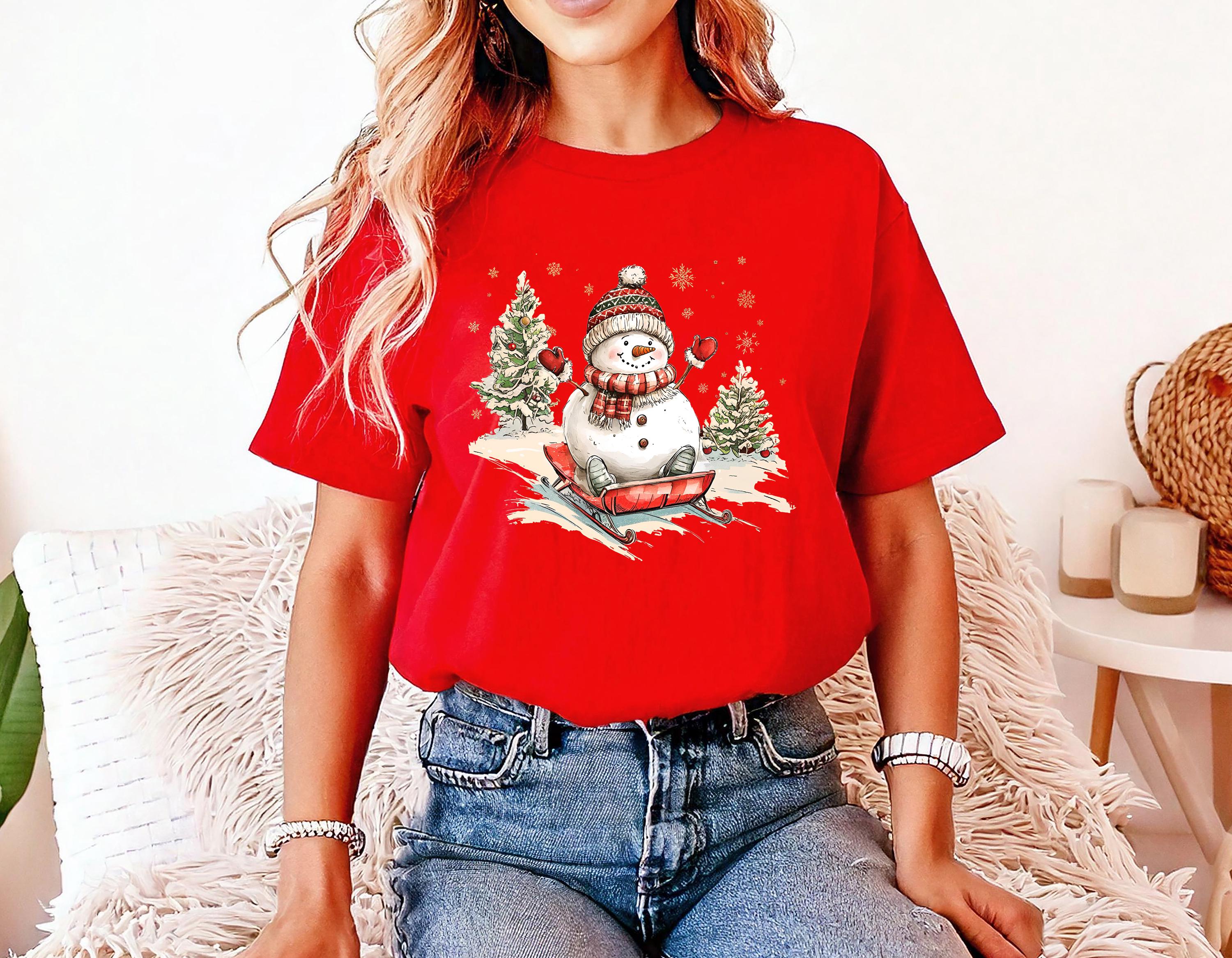 Nostalgic Sledding Snowman Comfort Colors Shirt, Retro Christmas TShirt, Unisex Holiday Shirt, Cozy T, Christmas Design, Christmas 2025