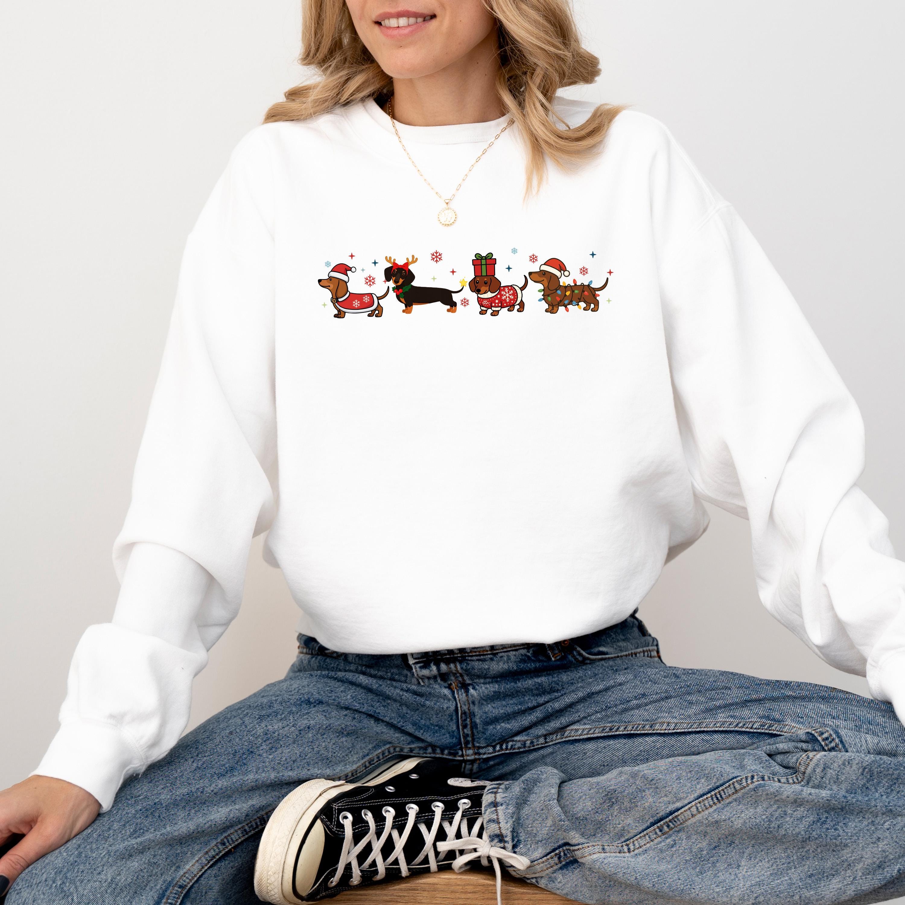 Christmas Dachshund Comfort Colors Sweatshirt: Retro Christmas Bow Design, Christmas Sweater, Dog Holiday Crewneck, Weiner Dog Design