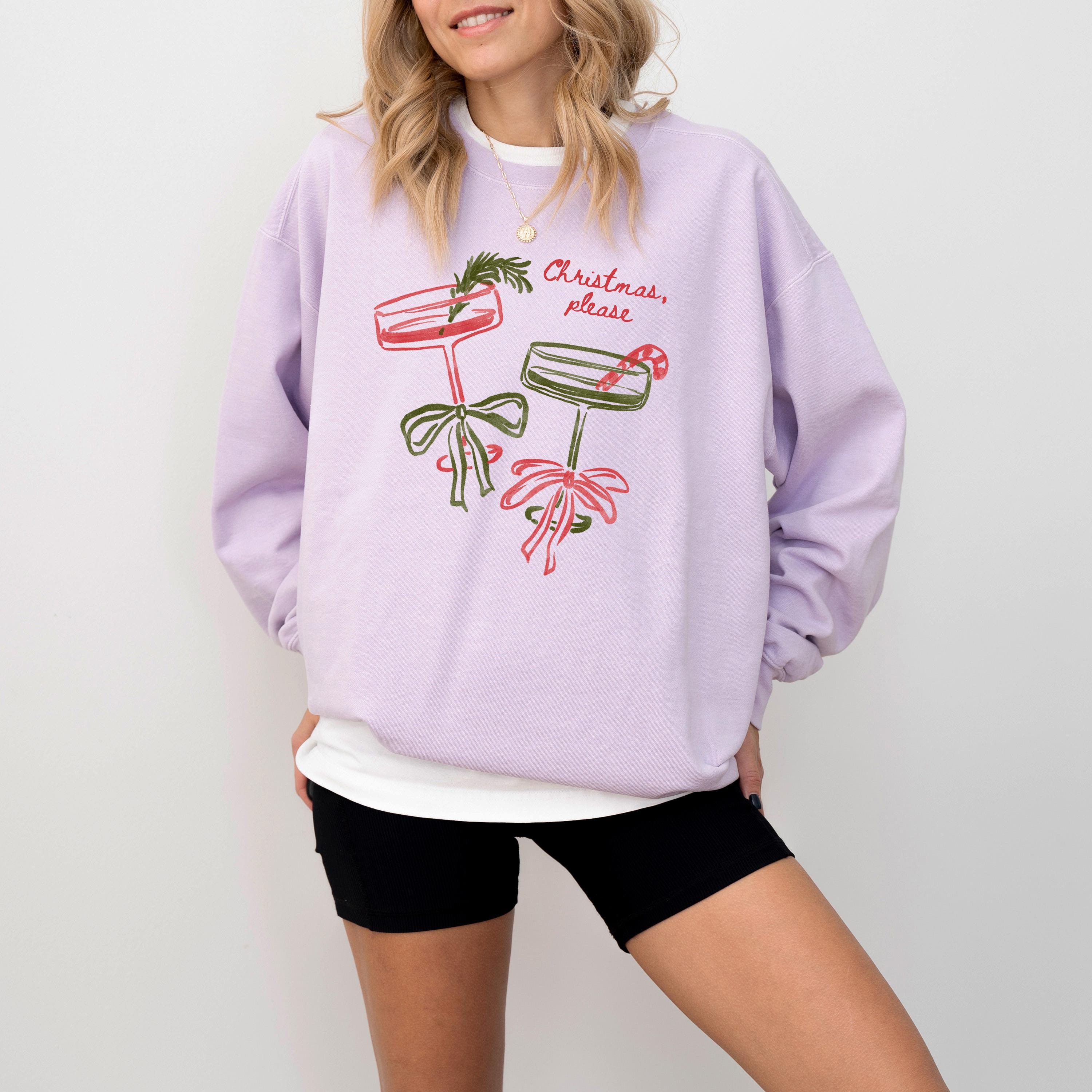 Christmas Martini Comfort Colors Sweatshirt: Retro Christmas Bow Design, Christmas Sweater, Cute Holiday Coctail Crewneck,