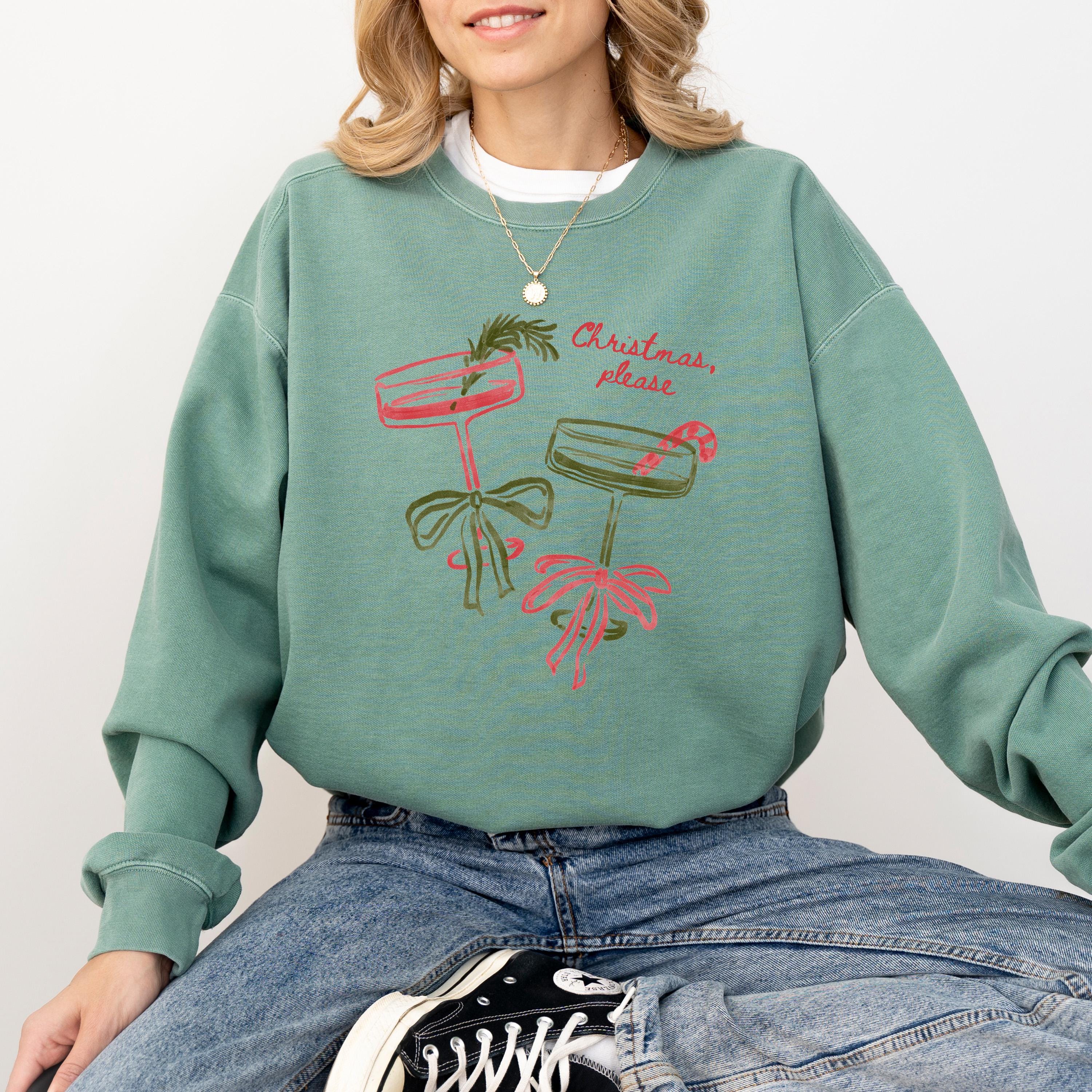 Christmas Martini Comfort Colors Sweatshirt: Retro Christmas Bow Design, Christmas Sweater, Cute Holiday Coctail Crewneck,
