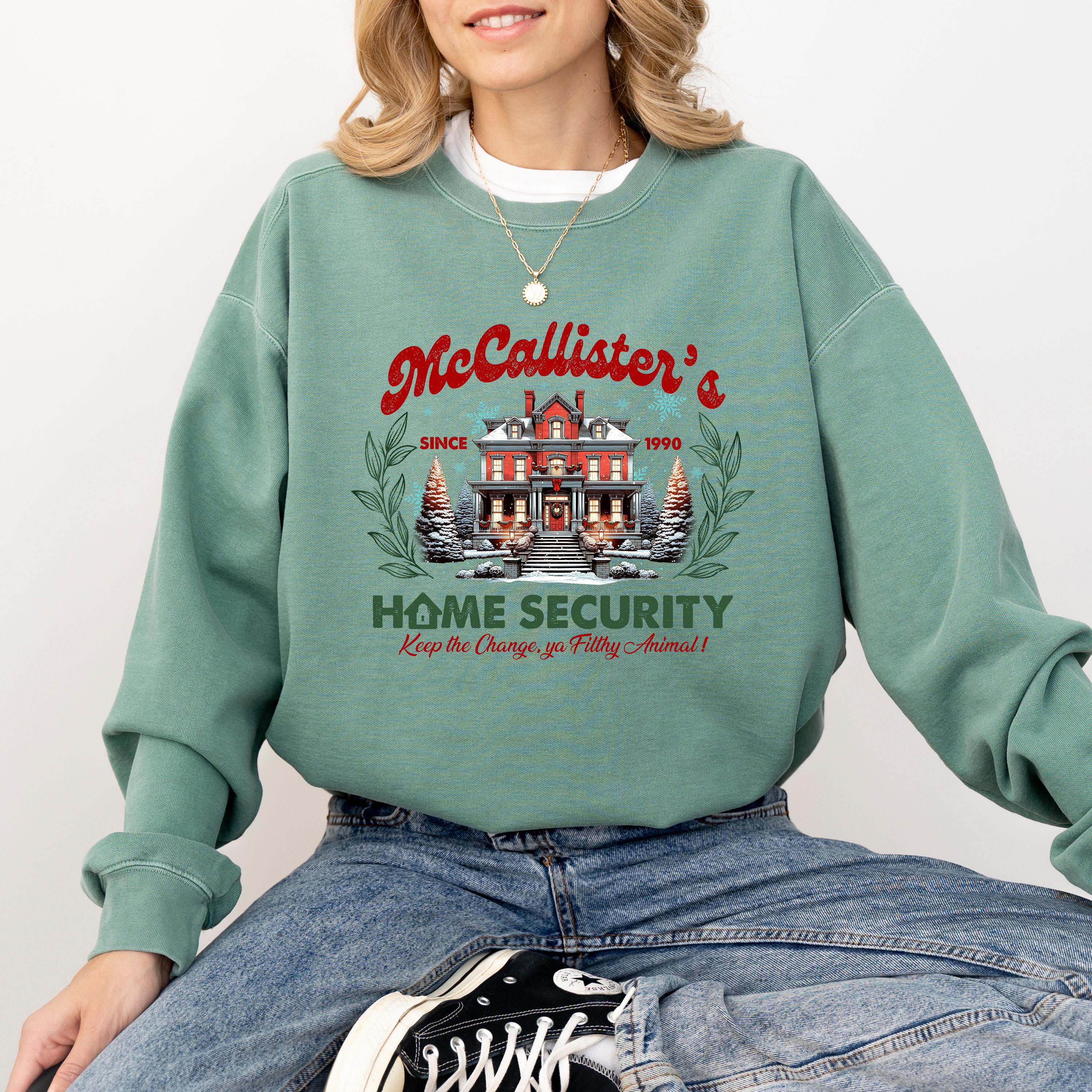 Nostalgic Christmas Movie Comfort Colors Sweatshirt: Retro Christmas Design, Home Security Christmas Sweater, funny Holiday Crewneck