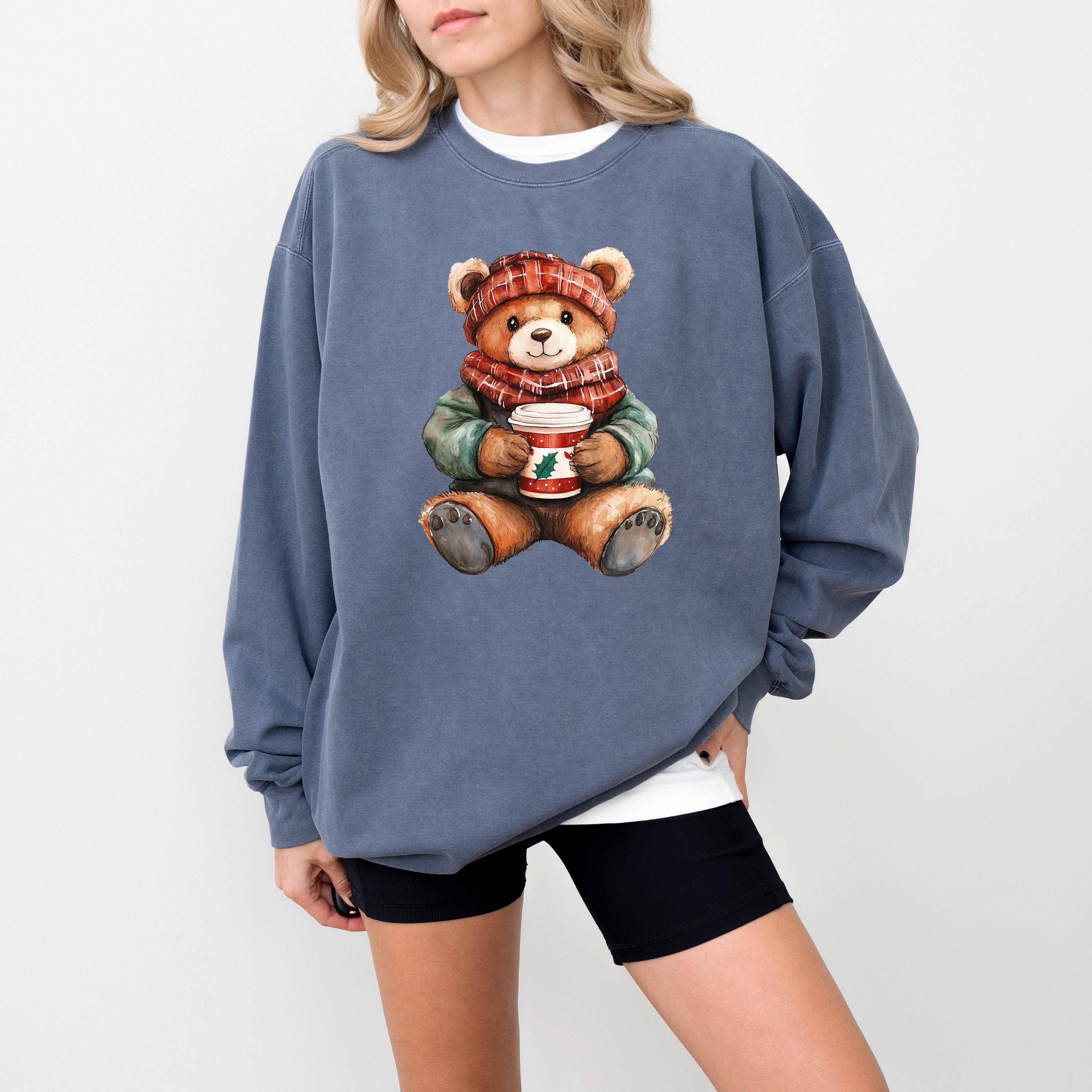 Comfort Colors Sweatshirt: Nostalgic Christmas Teddy Bear, Retro Christmas Design, Christmas Sweater, Holiday Crewneck, Vintage Winter Shirt