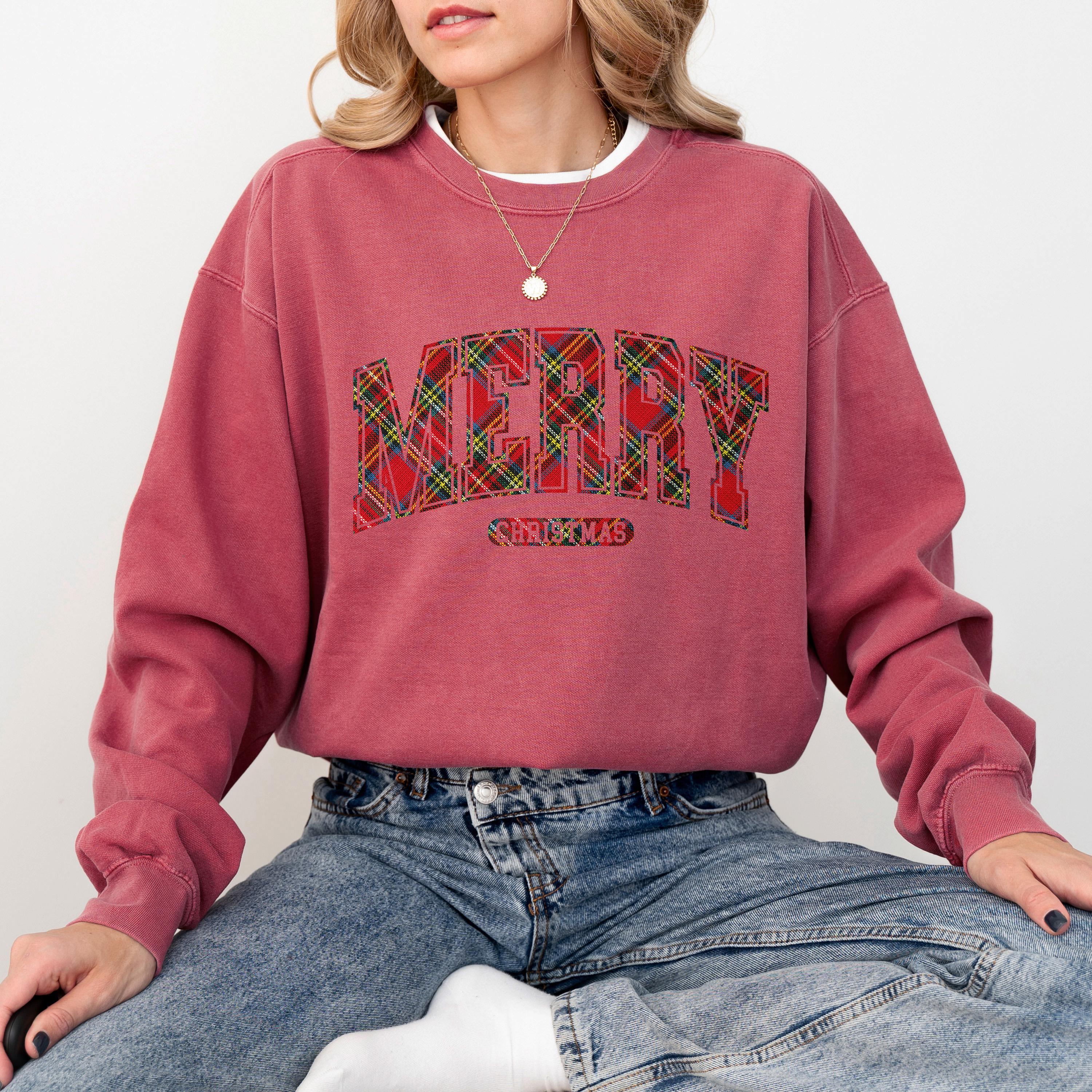 Plaid Merry Christmas Comfort Colors Sweatshirt: Christmas Sweater, Unisex Vintage Holiday Crewneck, RL Christmas, Holidays,