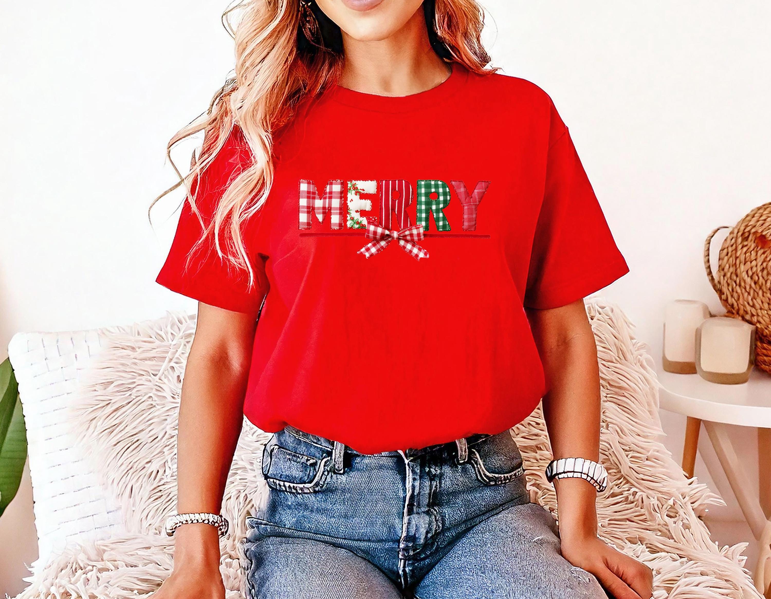 Merry Christmas: Comfort Colors Shirt, Nostalgic Christmas TShirt, Holiday Shirt, Cozy Tee, Christmas Patchwork Printed Design