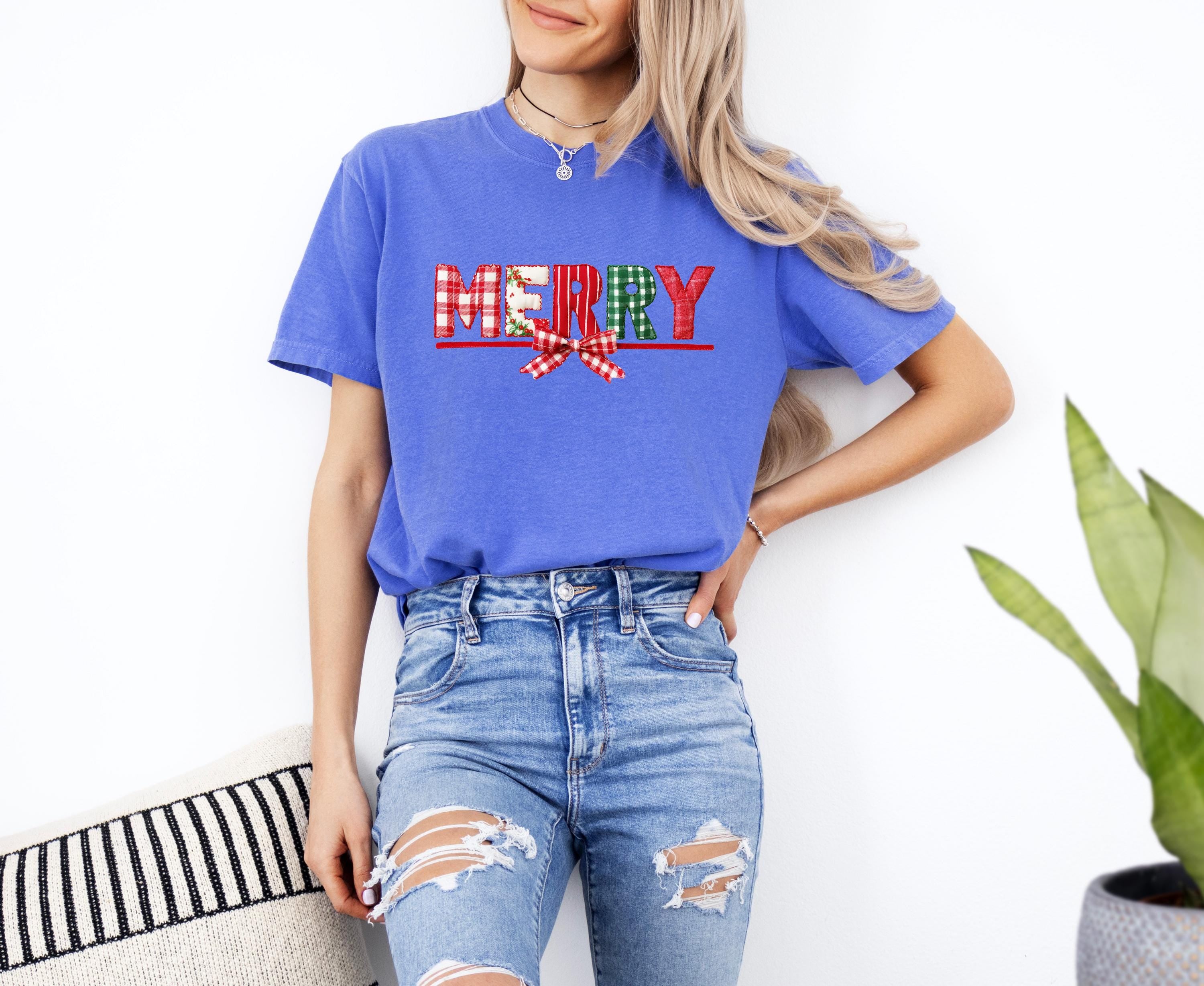 Merry Christmas: Comfort Colors Shirt, Nostalgic Christmas TShirt, Holiday Shirt, Cozy Tee, Christmas Patchwork Printed Design