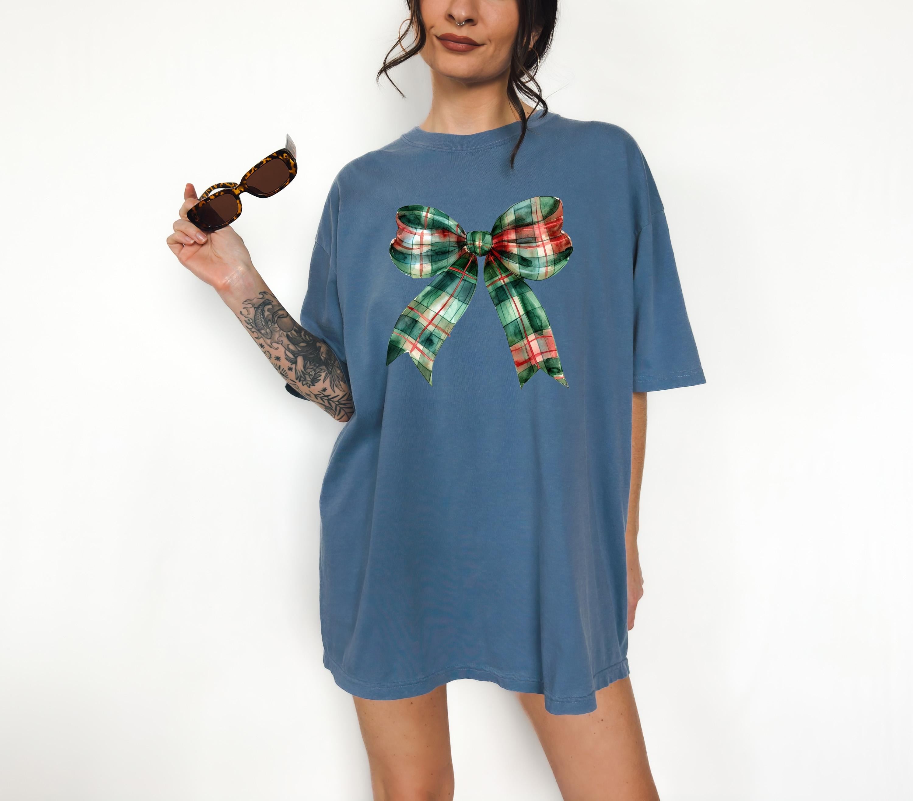 Christmas Plaid Comfort Colors Shirt, Nostalgic Christmas TShirt, Holiday Shirt, Cozy T, Christmas Design, Green Bow Design, Christmas 2025