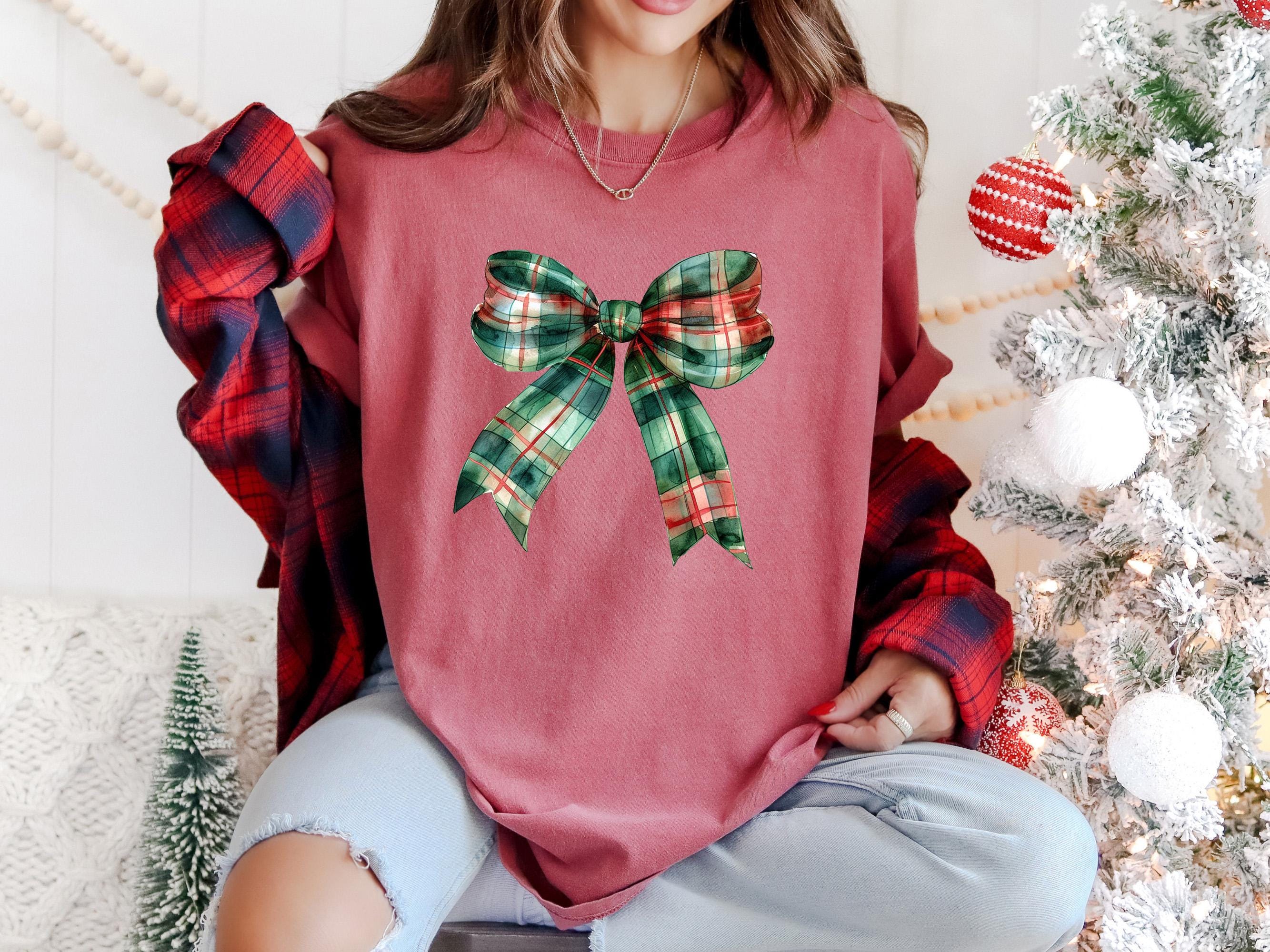 Christmas Plaid Comfort Colors Shirt, Nostalgic Christmas TShirt, Holiday Shirt, Cozy T, Christmas Design, Green Bow Design, Christmas 2025