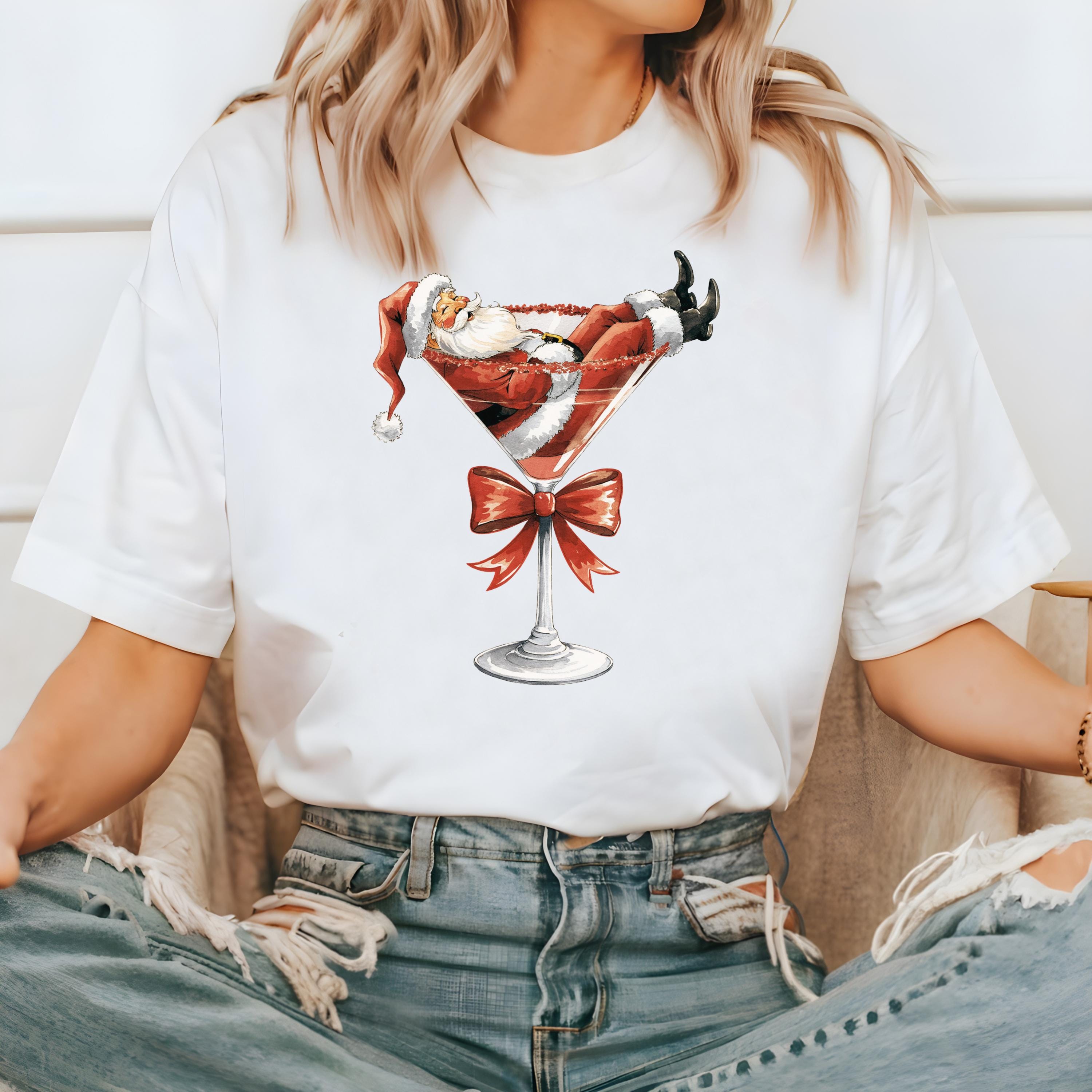 Santa Comfort Colors Shirt, Nostalgic Christmas TShirt, Holiday Shirt, Cozy T, Santa in a Martini T, Christmas 2025