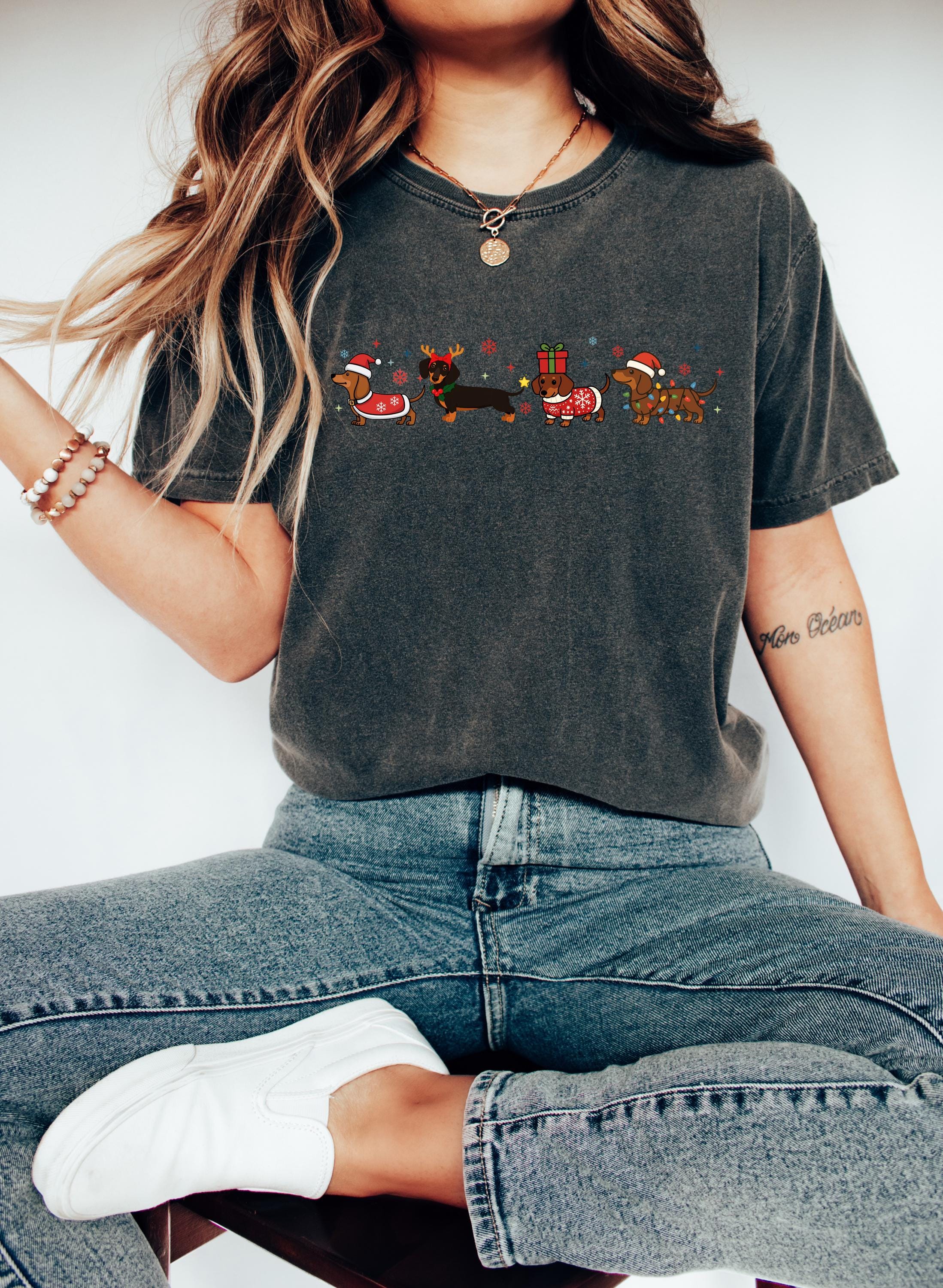 Dachshund Christmas Comfort Colors Shirt, Retro Christmas TShirt, Unisex Holiday Shirt, Cozy T, Christmas Design, Christmas 2025